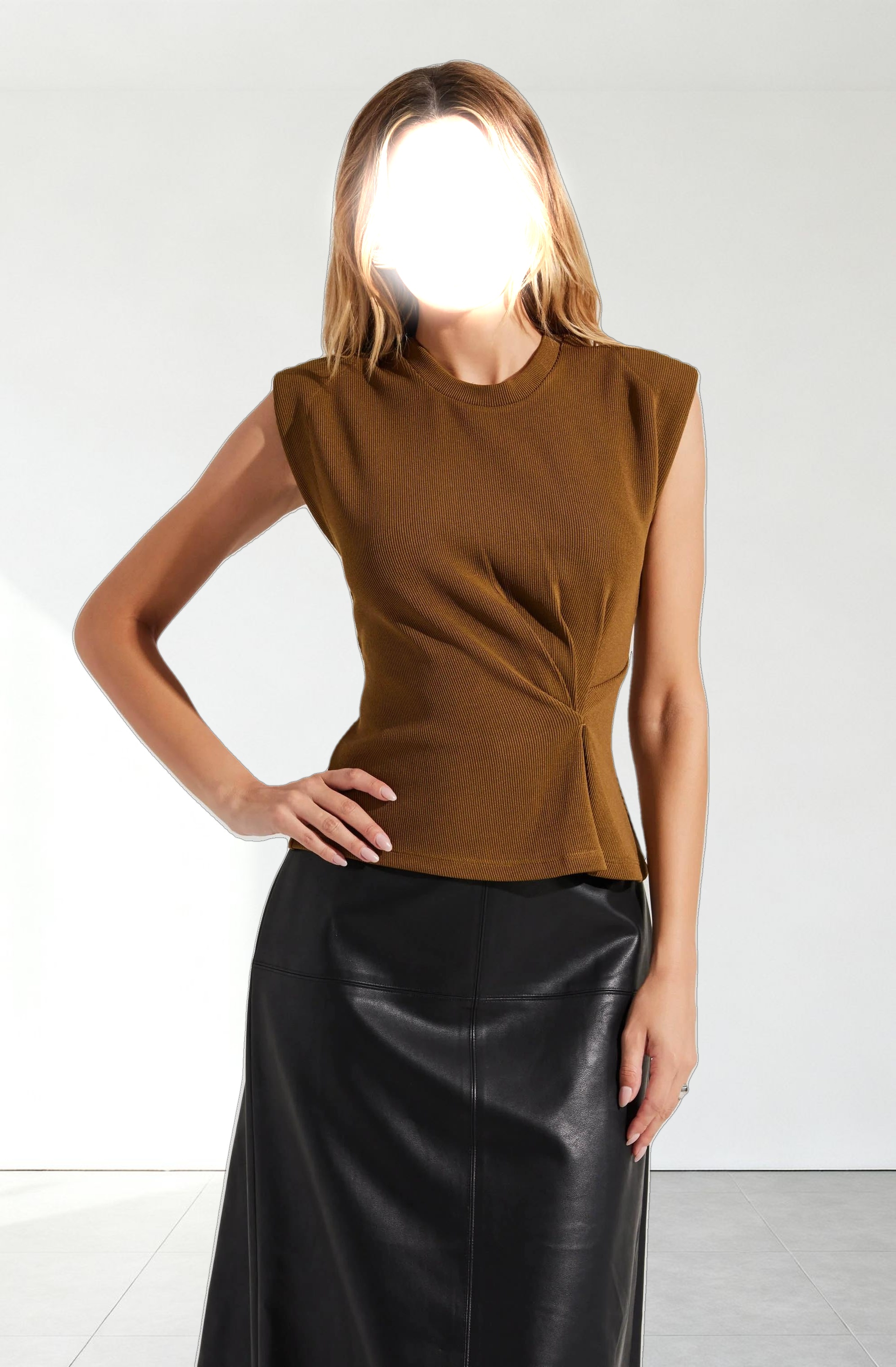 Cinched Waist Ribbed Knit Top