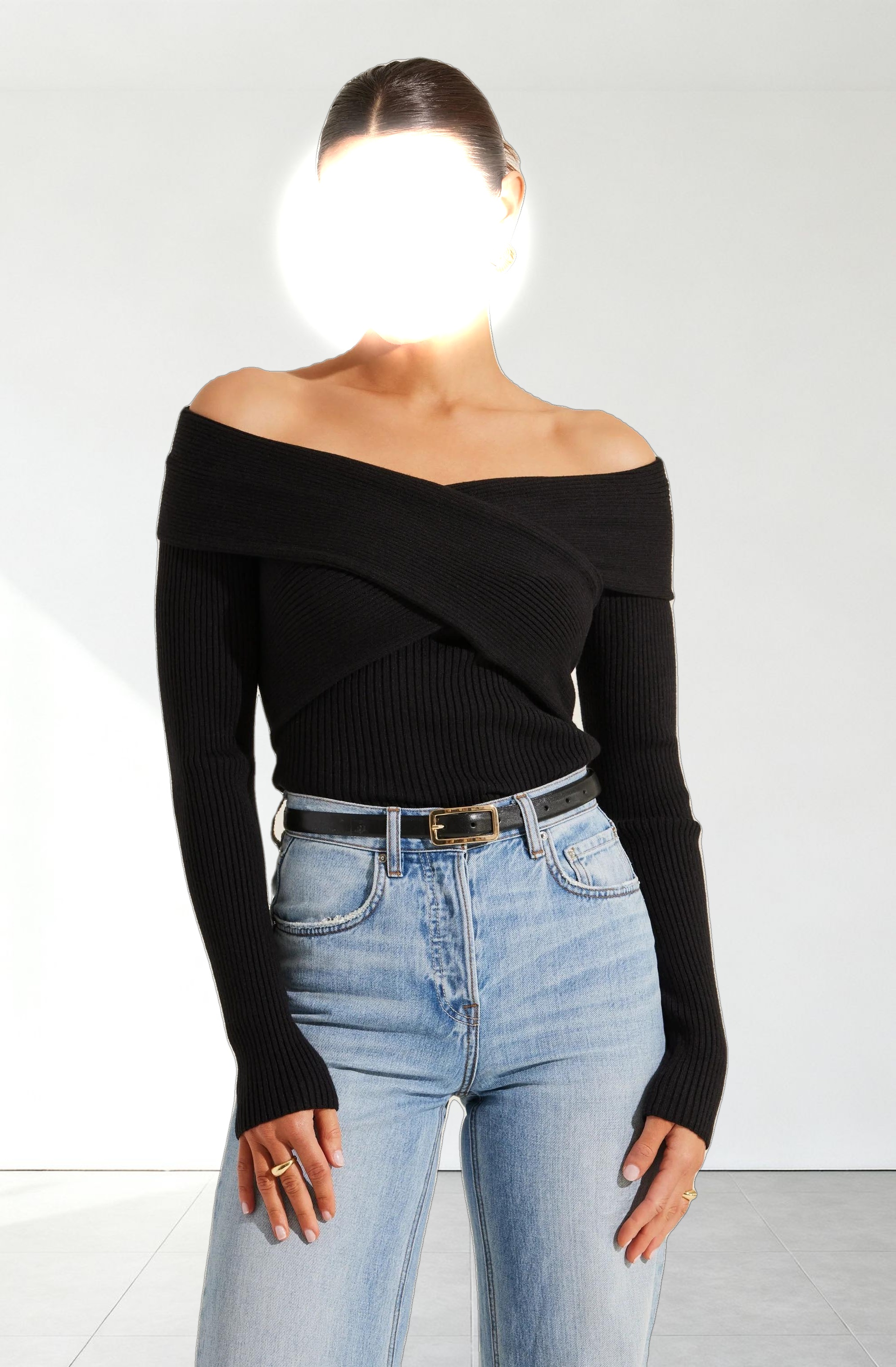 Off Shoulder Crossover Sweater