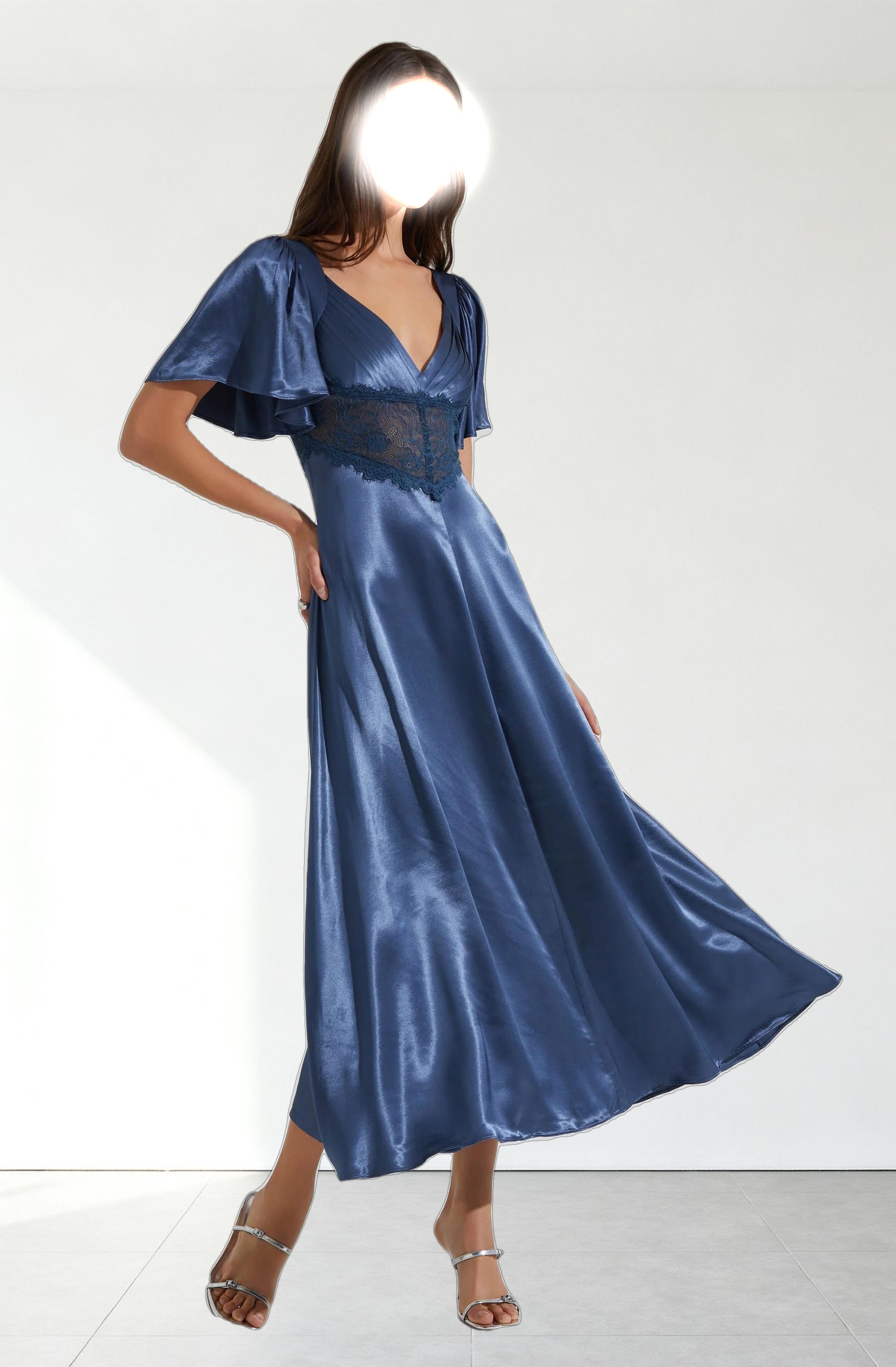 Aurelia Satin V-Neck Midi Dress