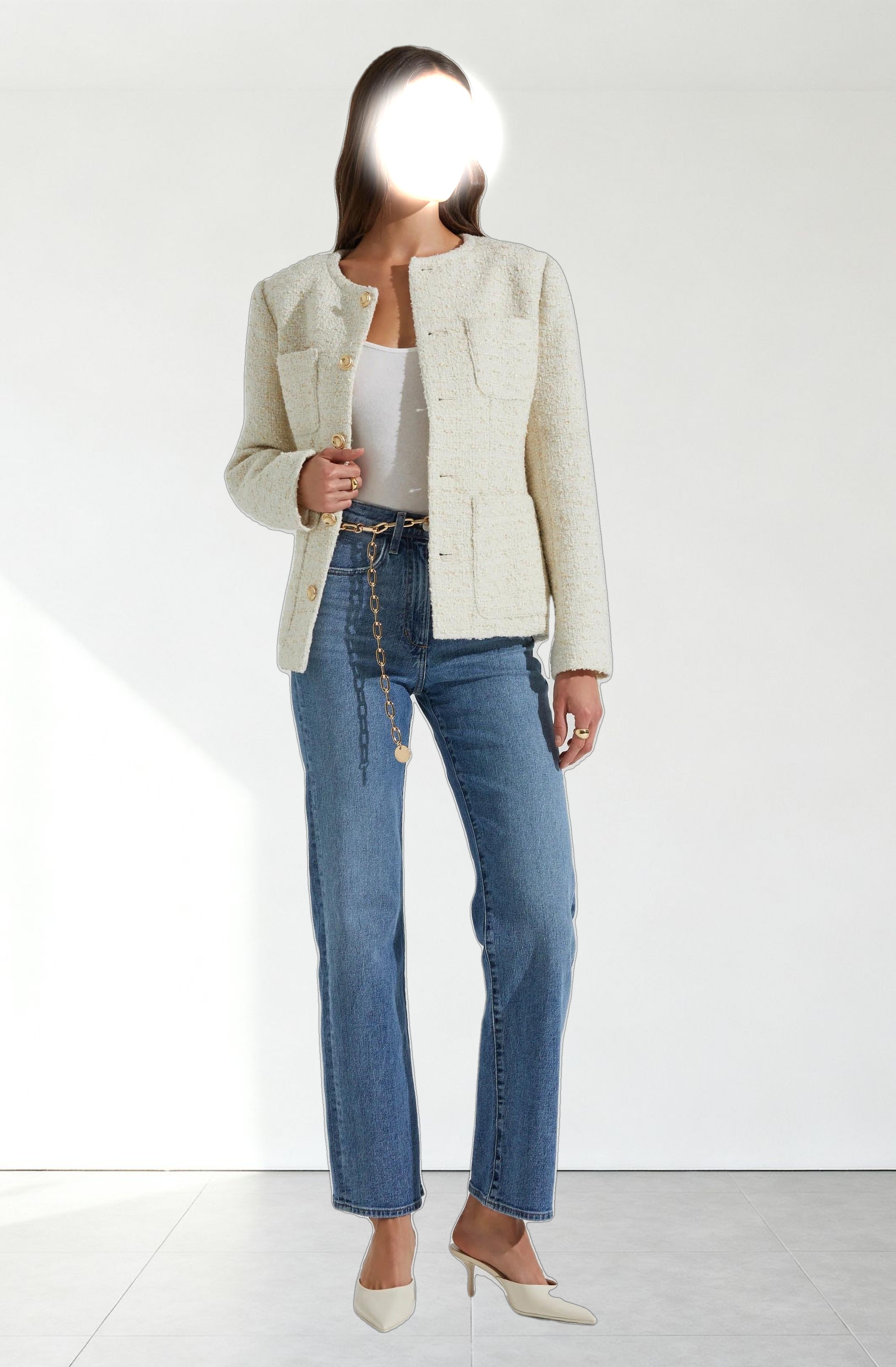Sarae Collarless Tweed Jacket