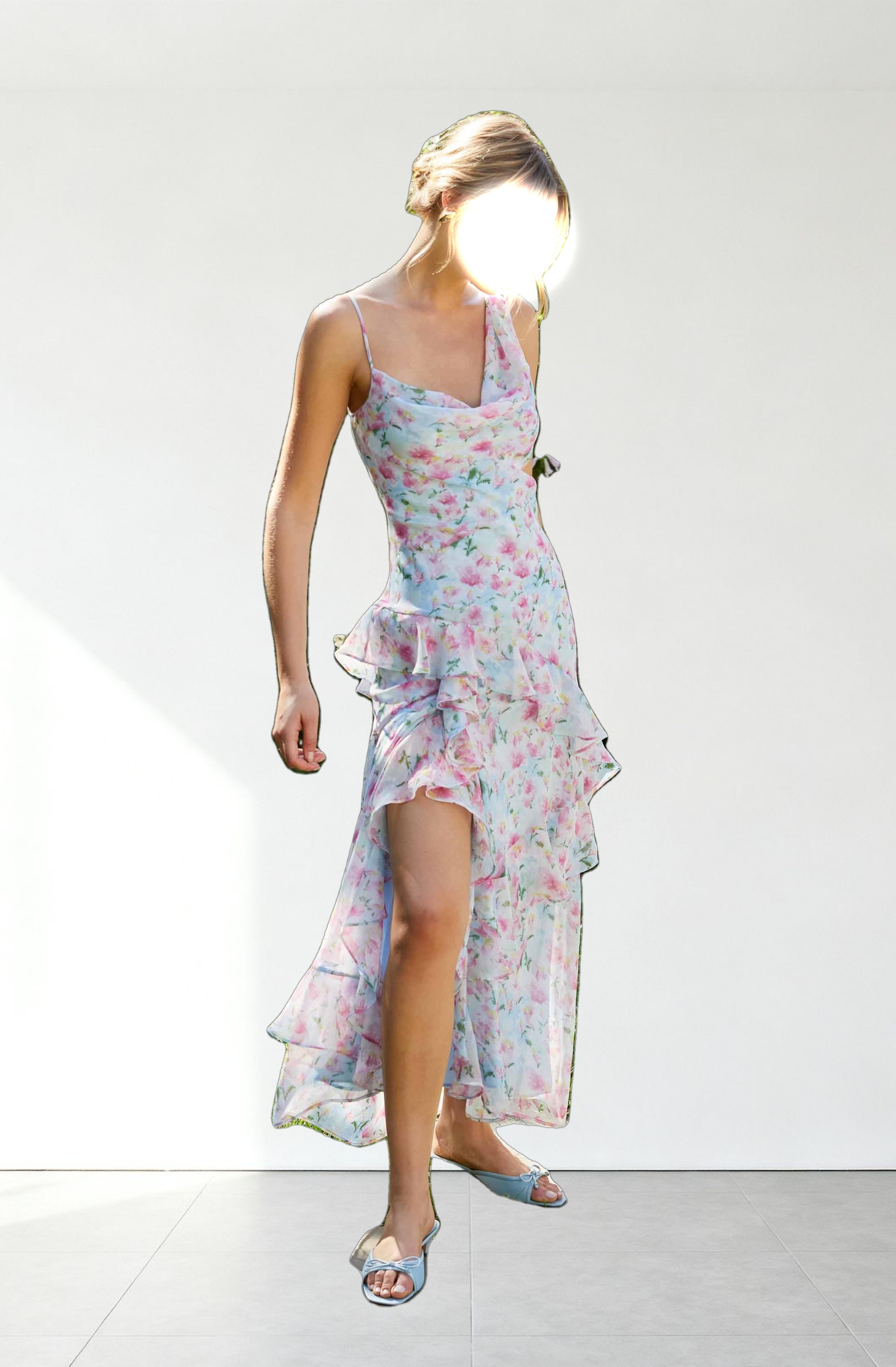 Levina Asymmetric Floral Ruffle Dress