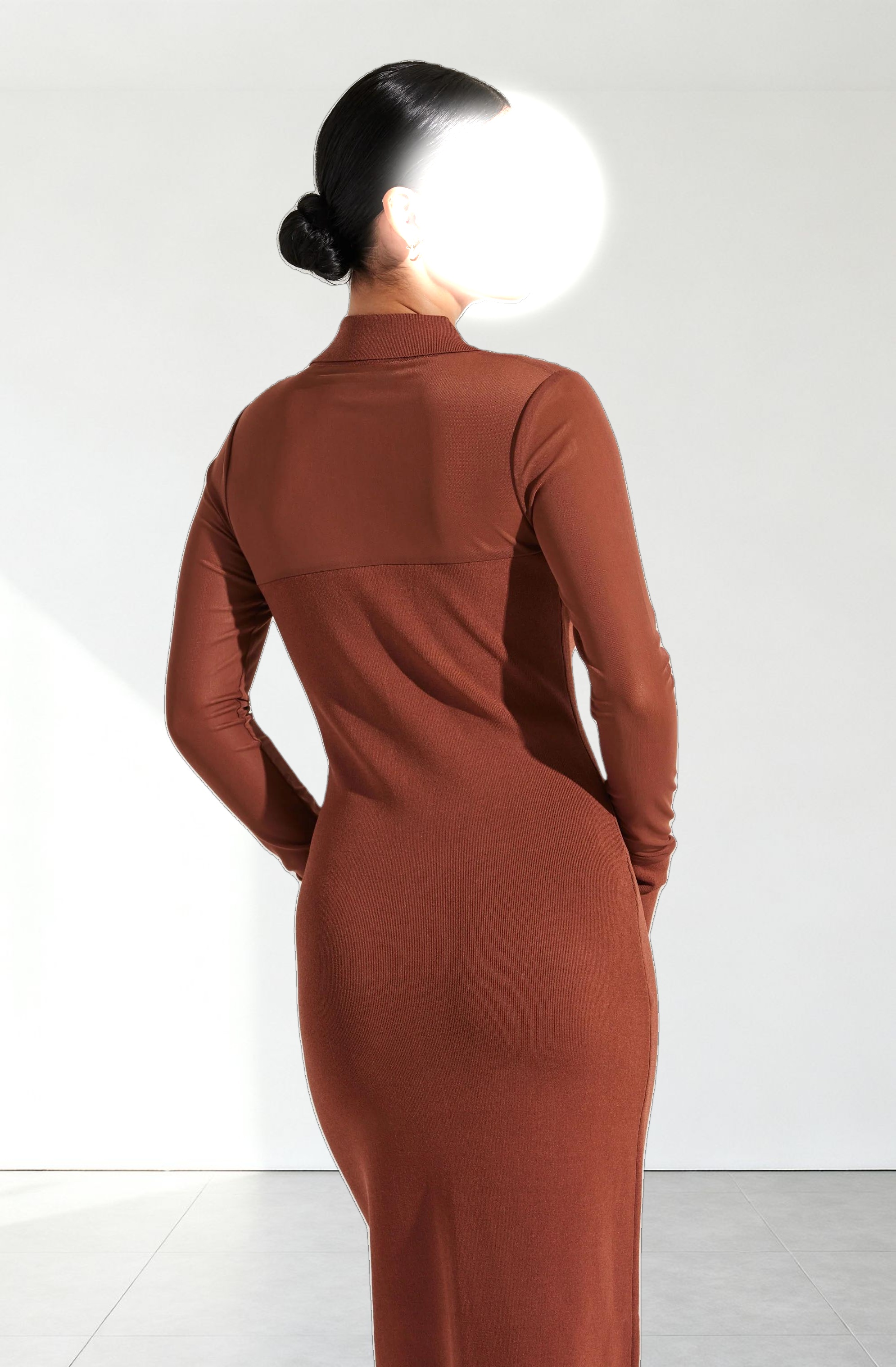 Contrast Mesh Collared Midi Dress