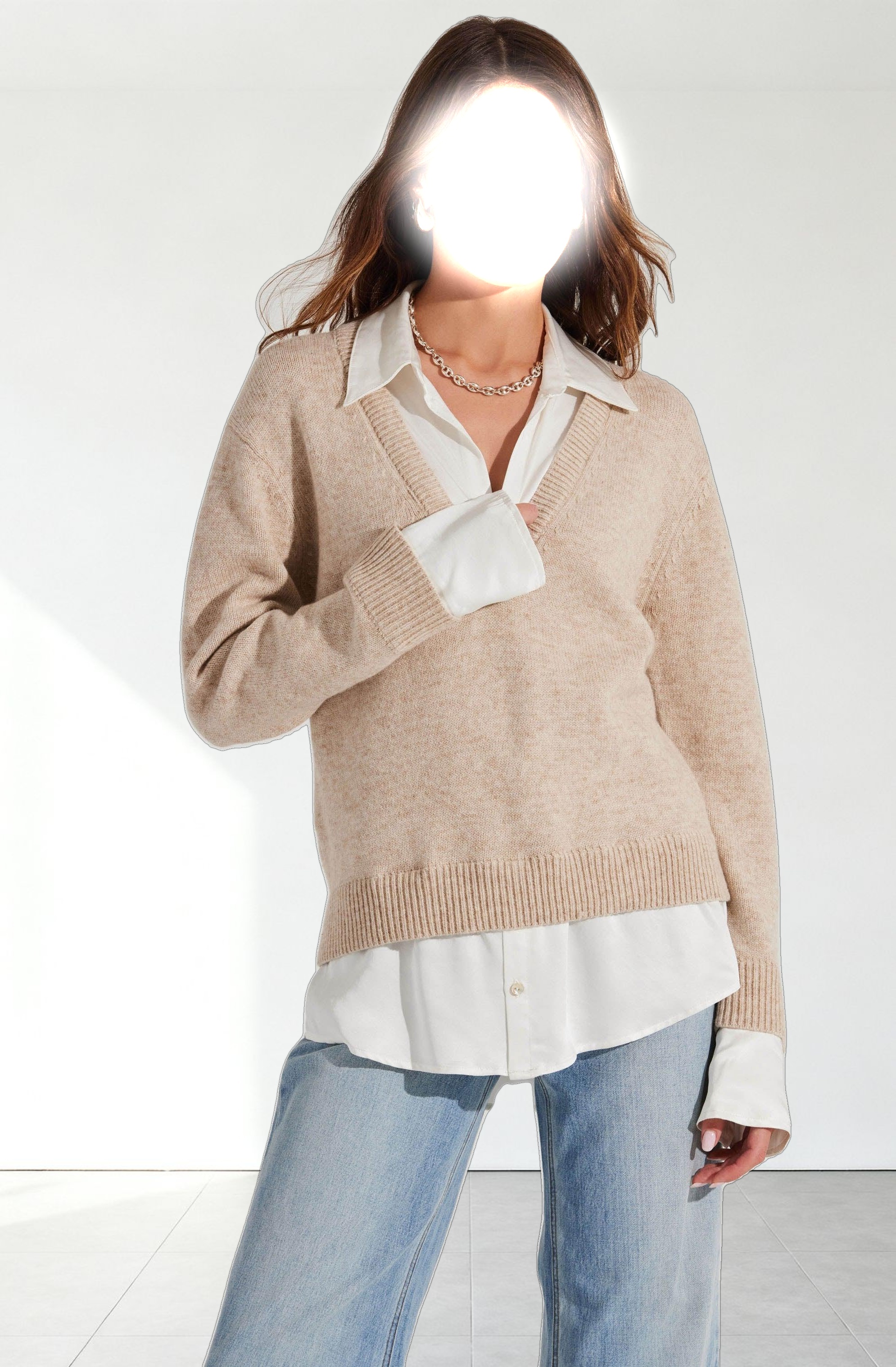 Jianna Mixed Media Layered Sweater