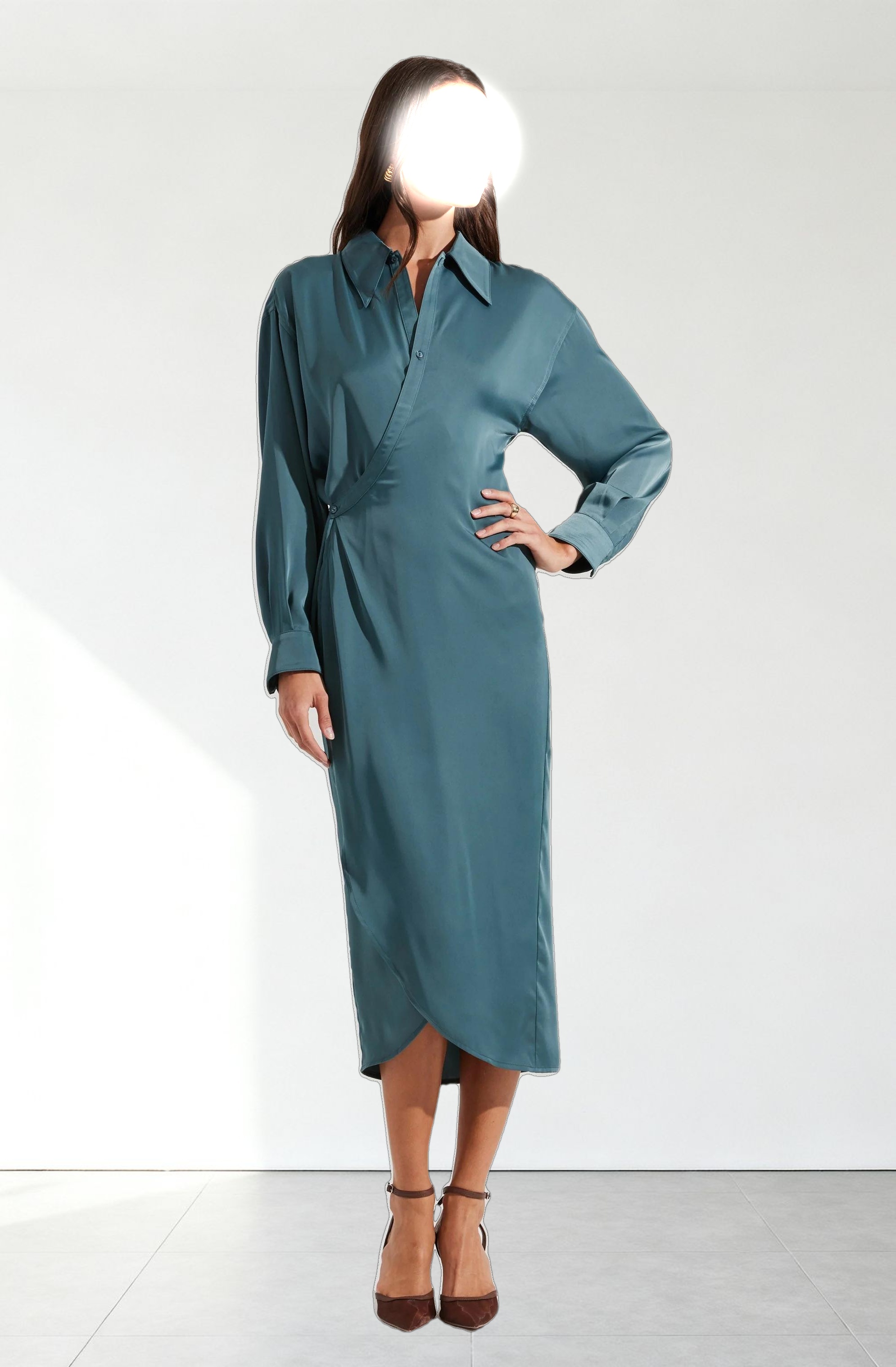 Ira Satin Wrap Shirt Dress