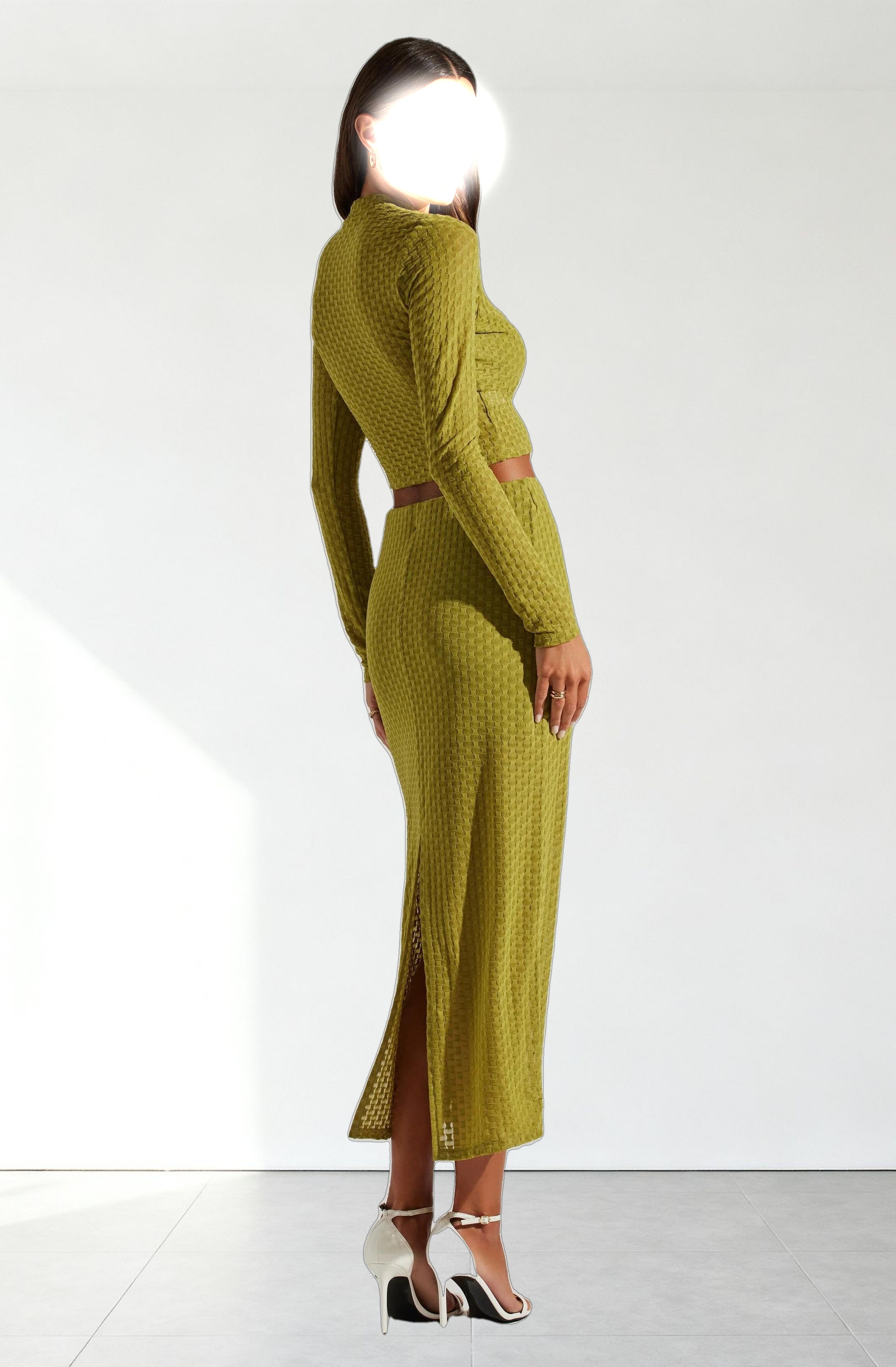 Indah Semi Sheer Mock Neck Long Sleeve Top