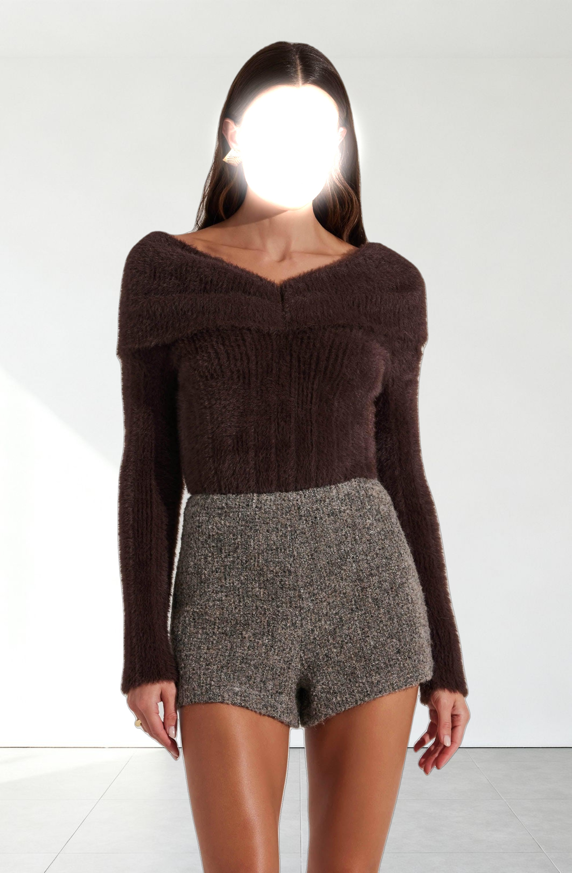 Fuzzy Knit Off Shoulder Sweater