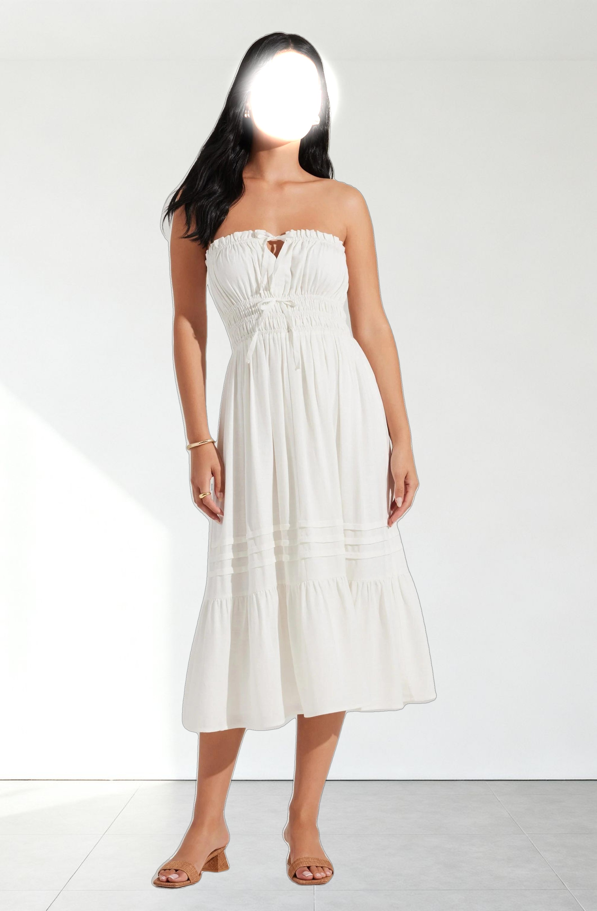Aubrie Strapless Smocked Midi Dress