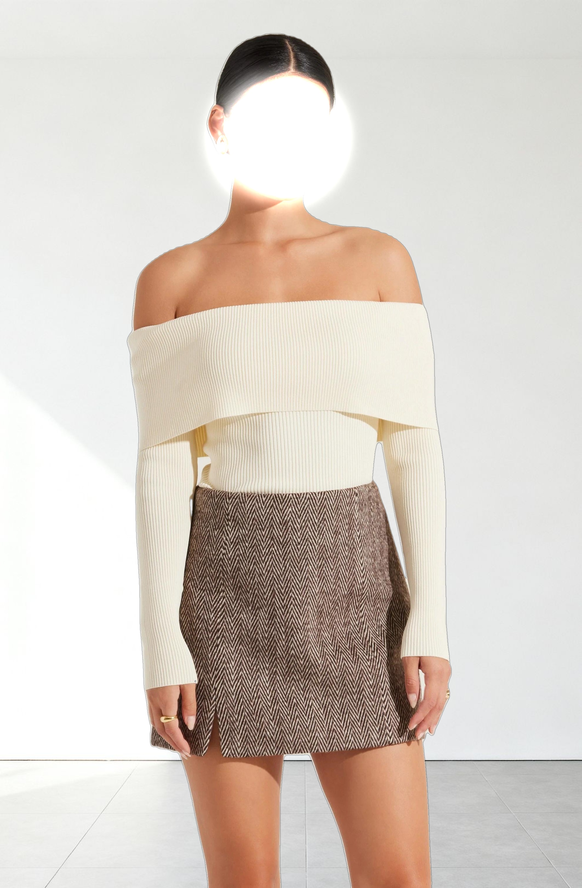 Foldover Ribbed Off Shoulder Sweater