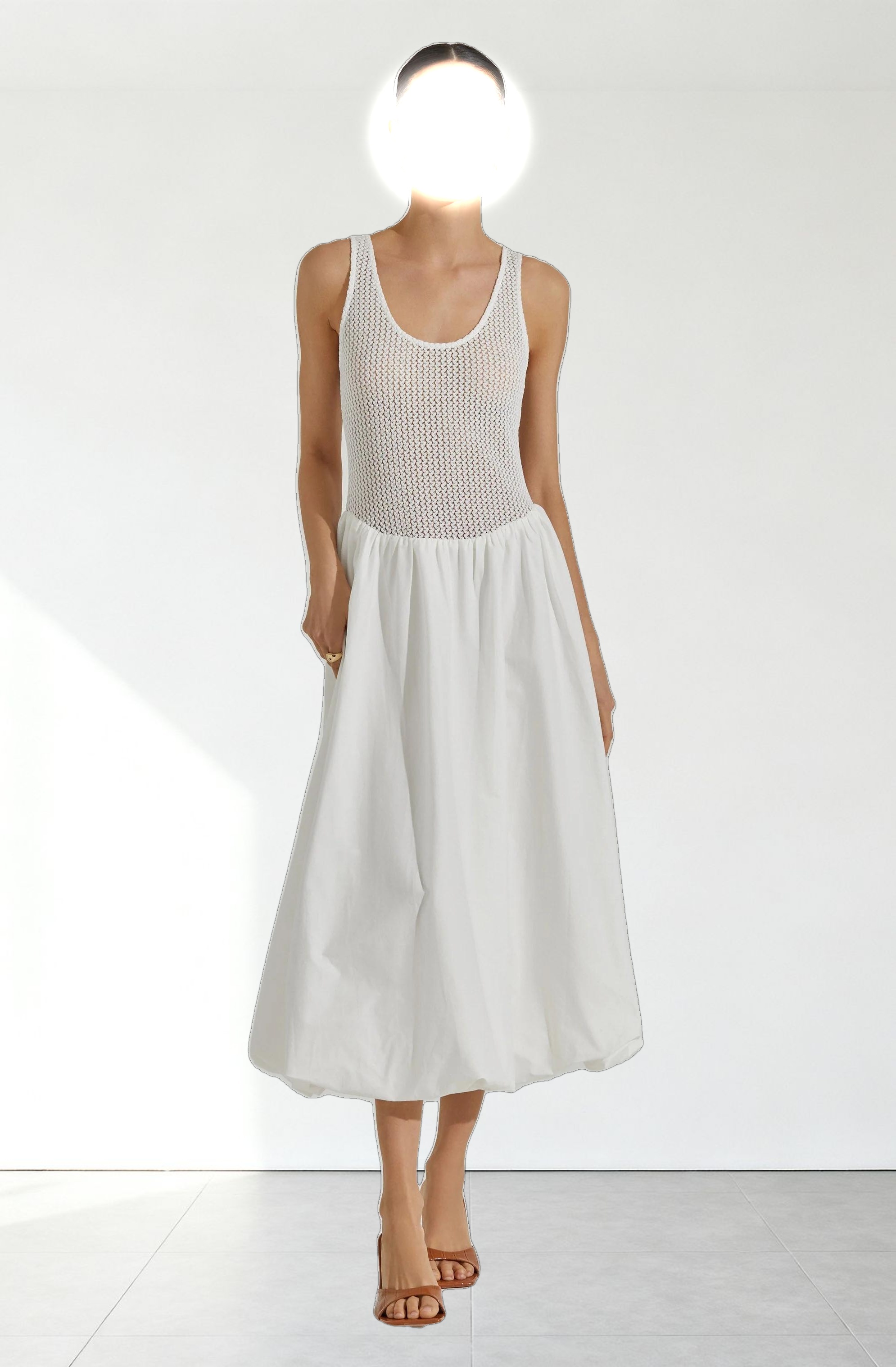 Contrast Bubble Hem Midi Dress