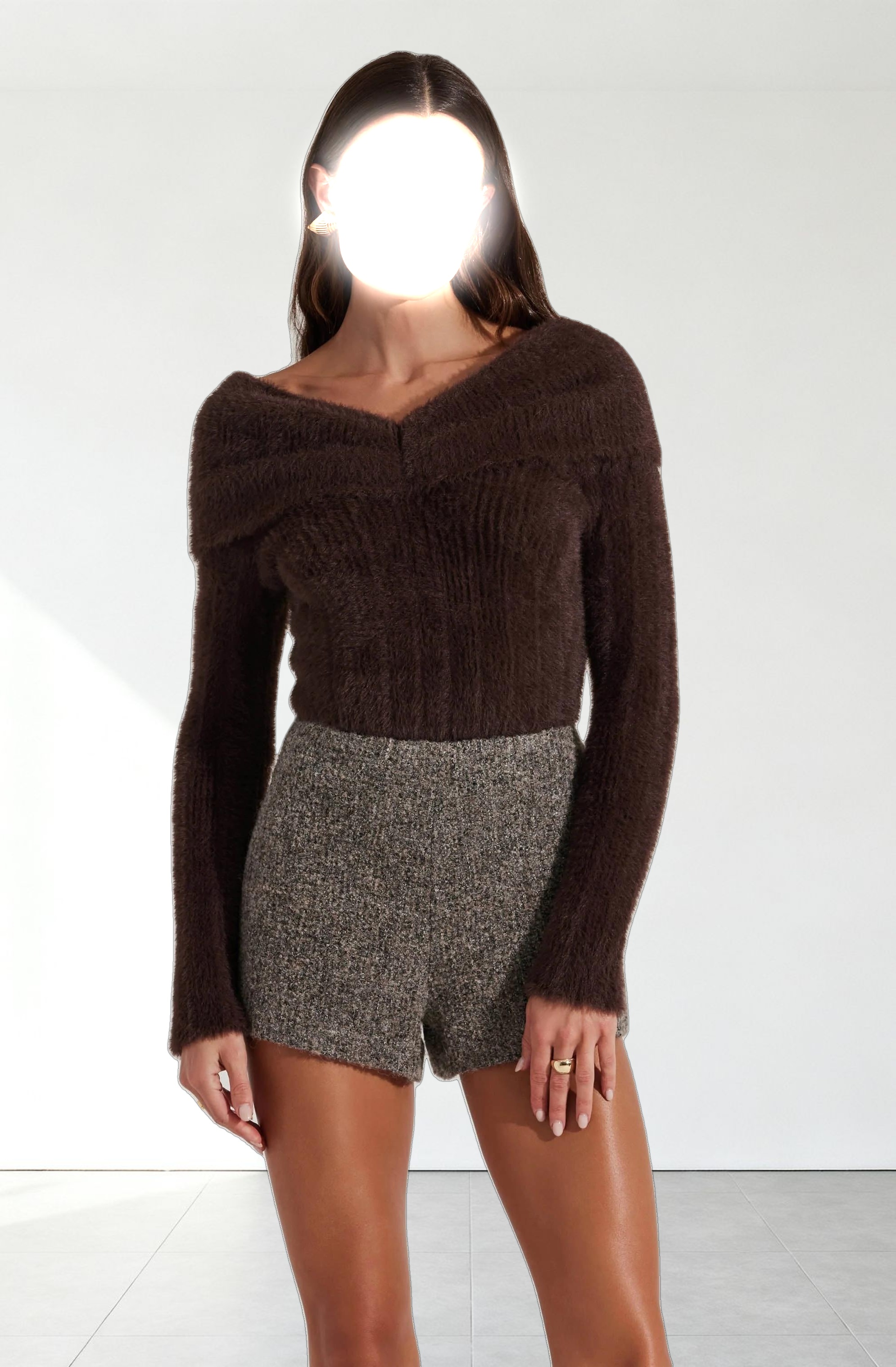 Fuzzy Knit Off Shoulder Sweater