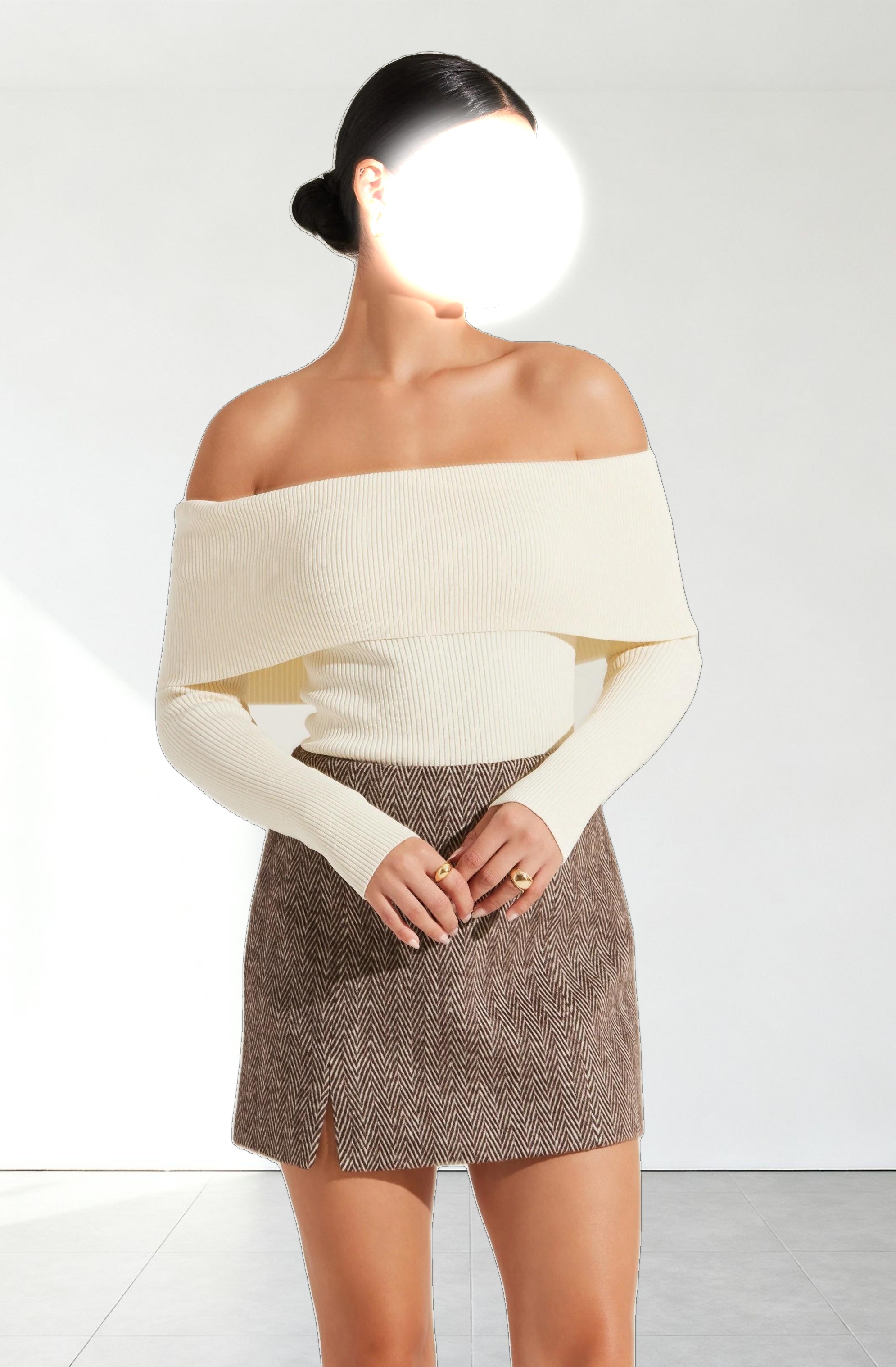 Foldover Ribbed Off Shoulder Sweater