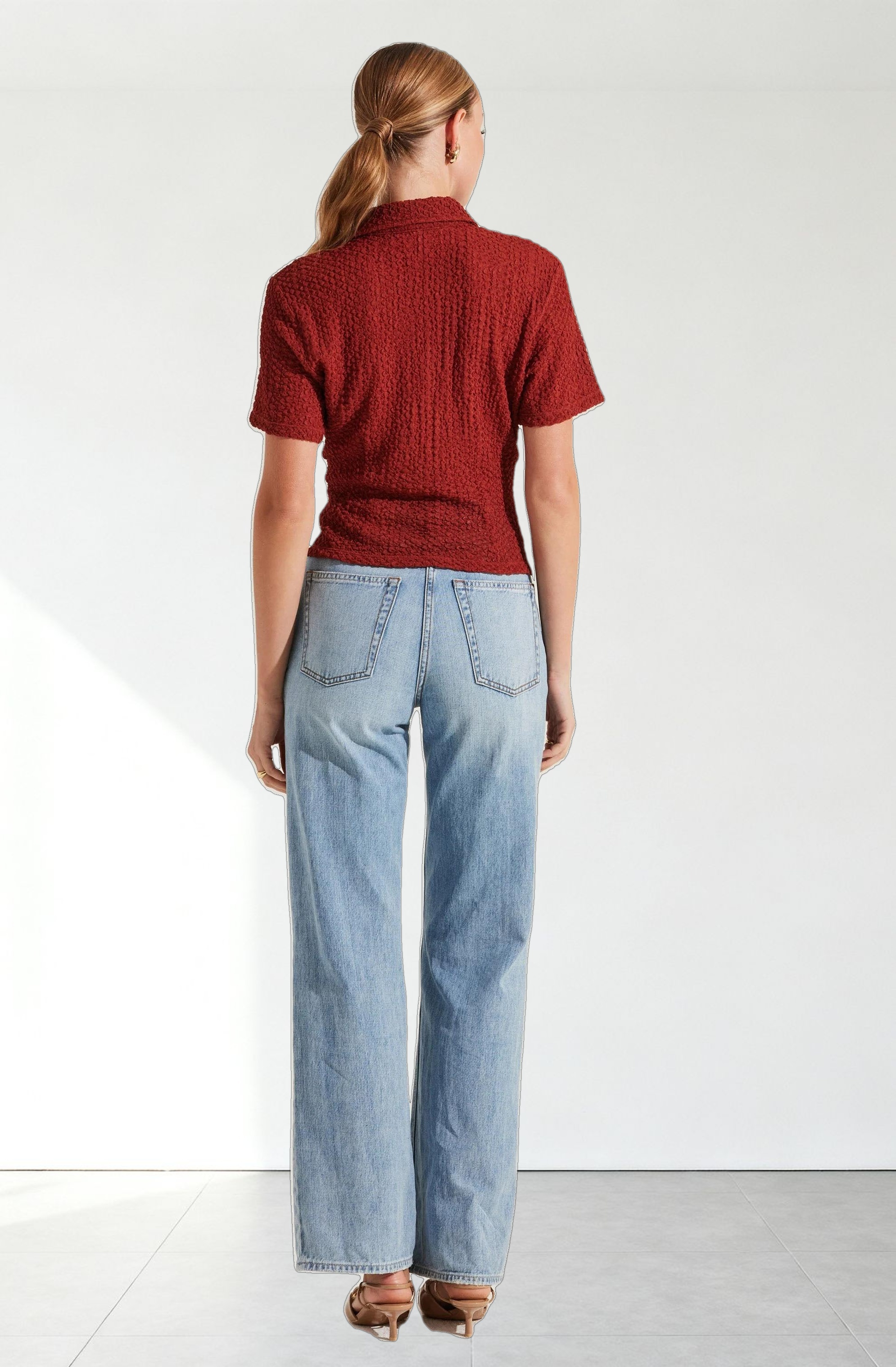 Textured Collared Hook-Closure Top