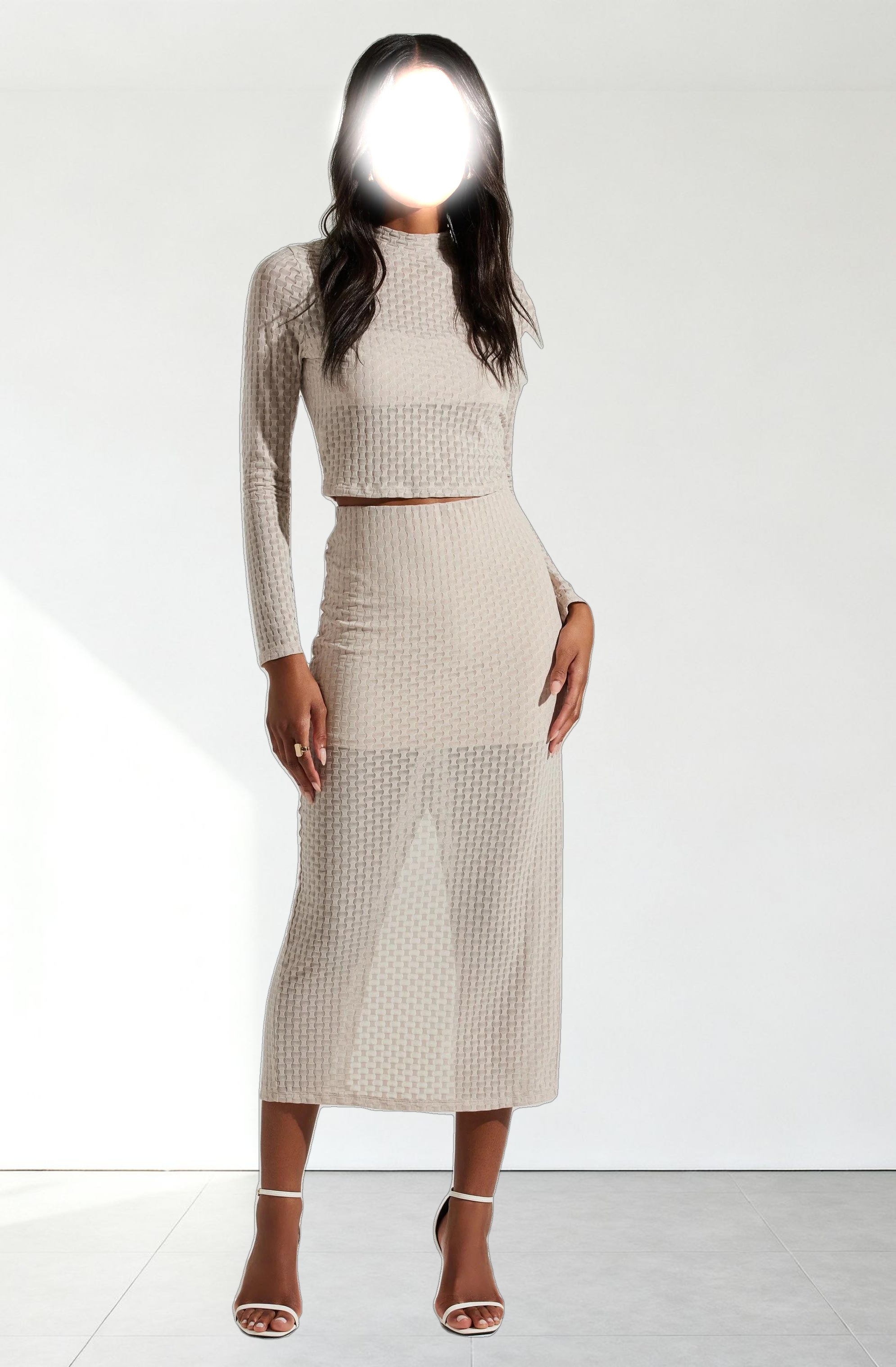 Indah Semi Sheer Overlay Midi Skirt