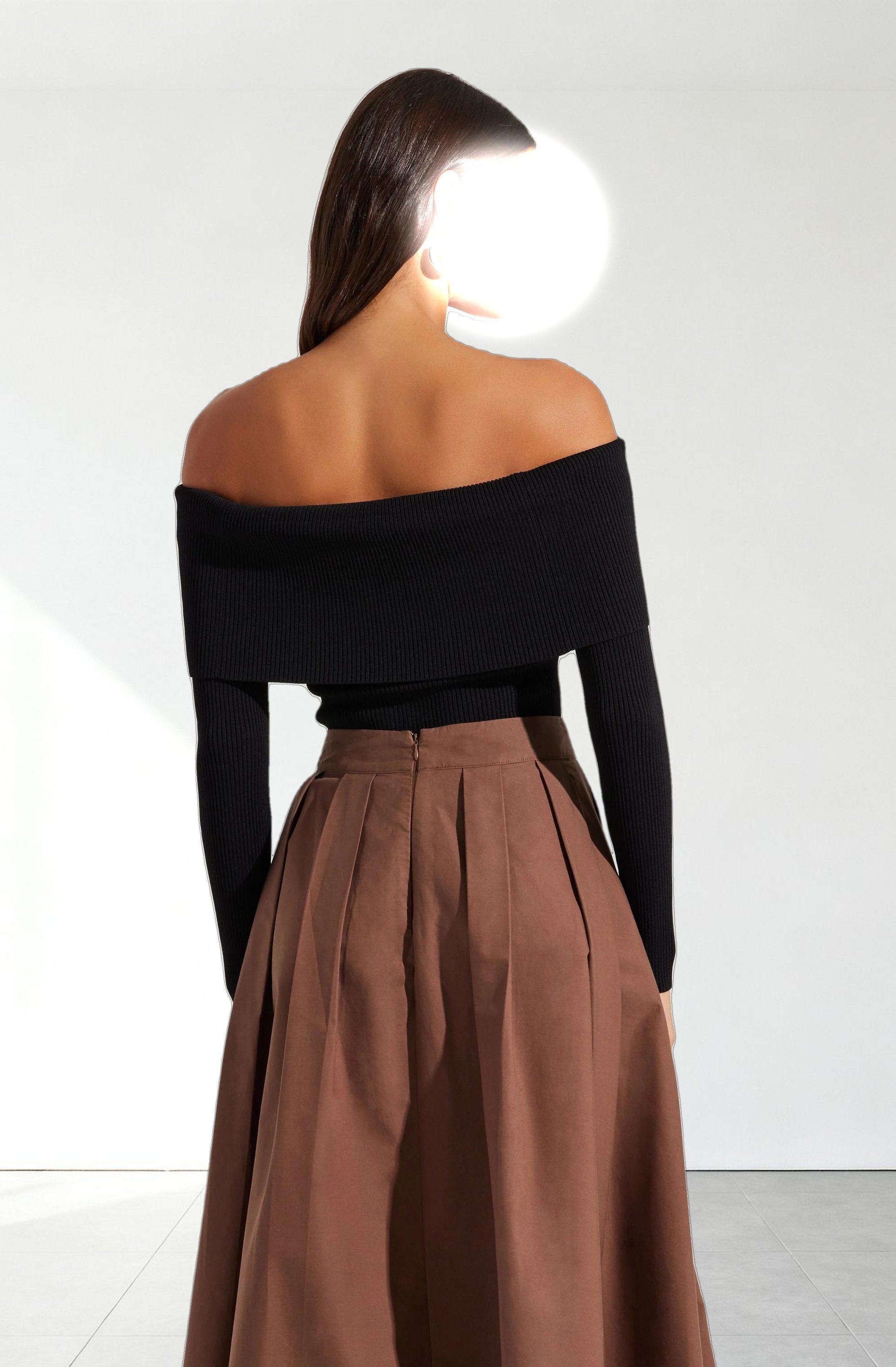 Foldover Ribbed Off Shoulder Sweater