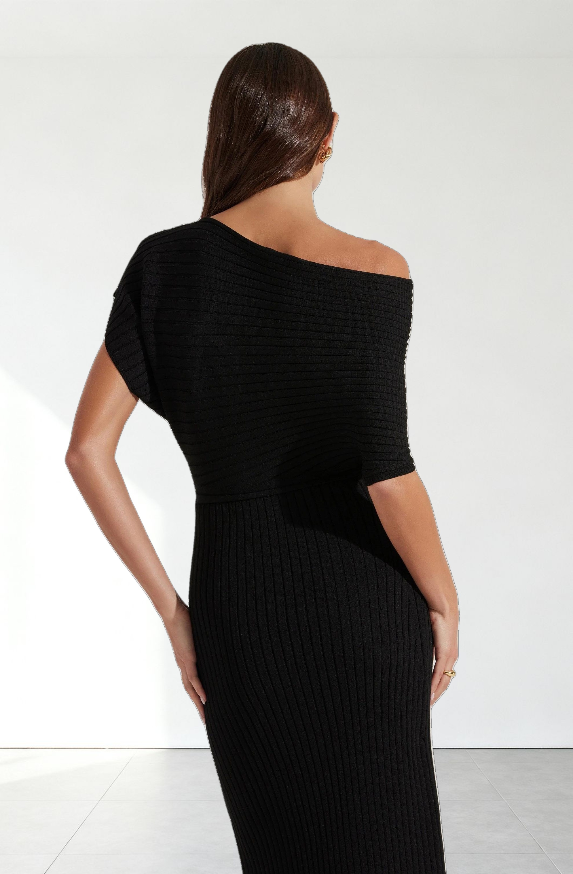 Off Shoulder Ribbed Sweater Dress