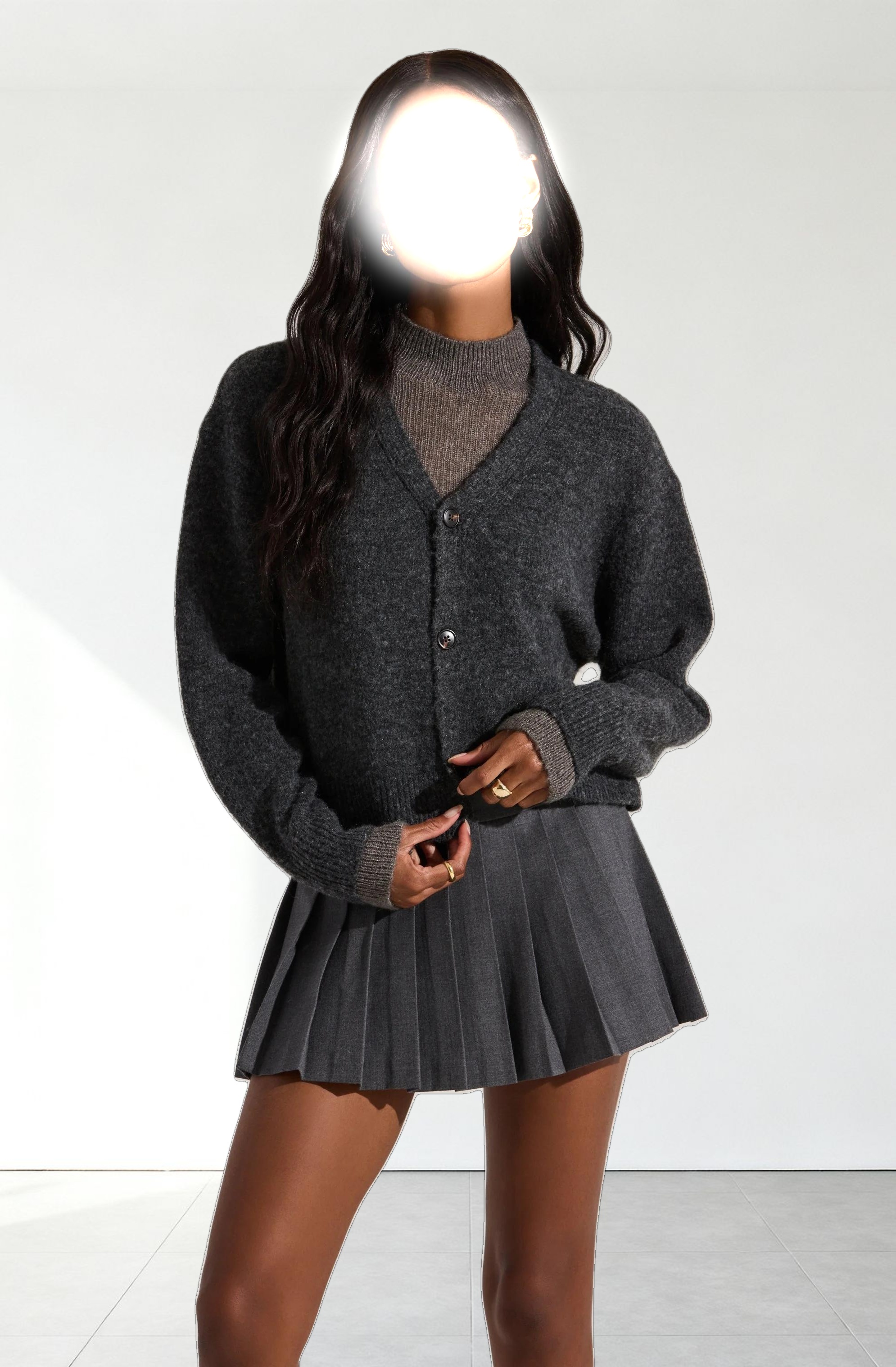 Layered Turtleneck Cardigan Sweater