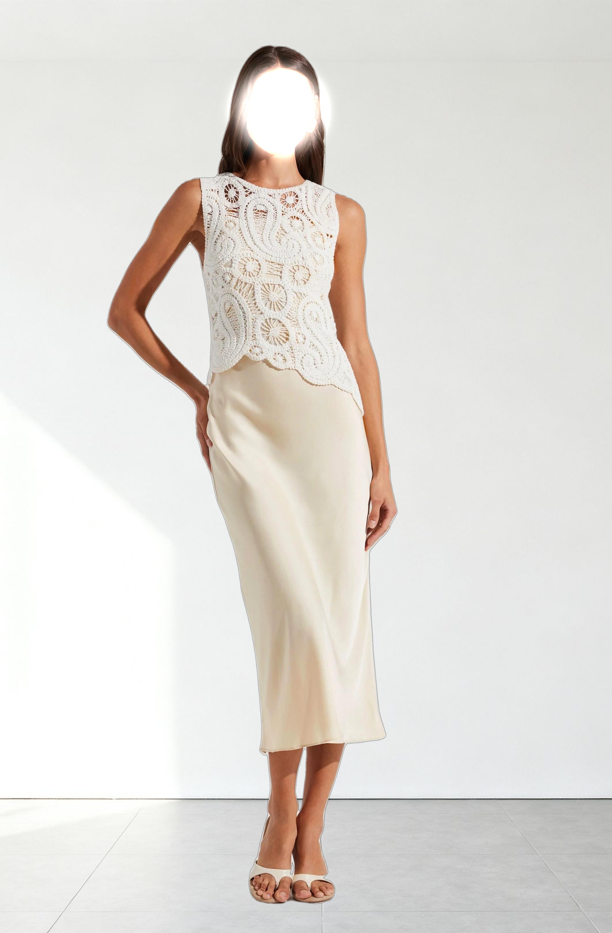 Martina Crochet-Layered Satin Dress