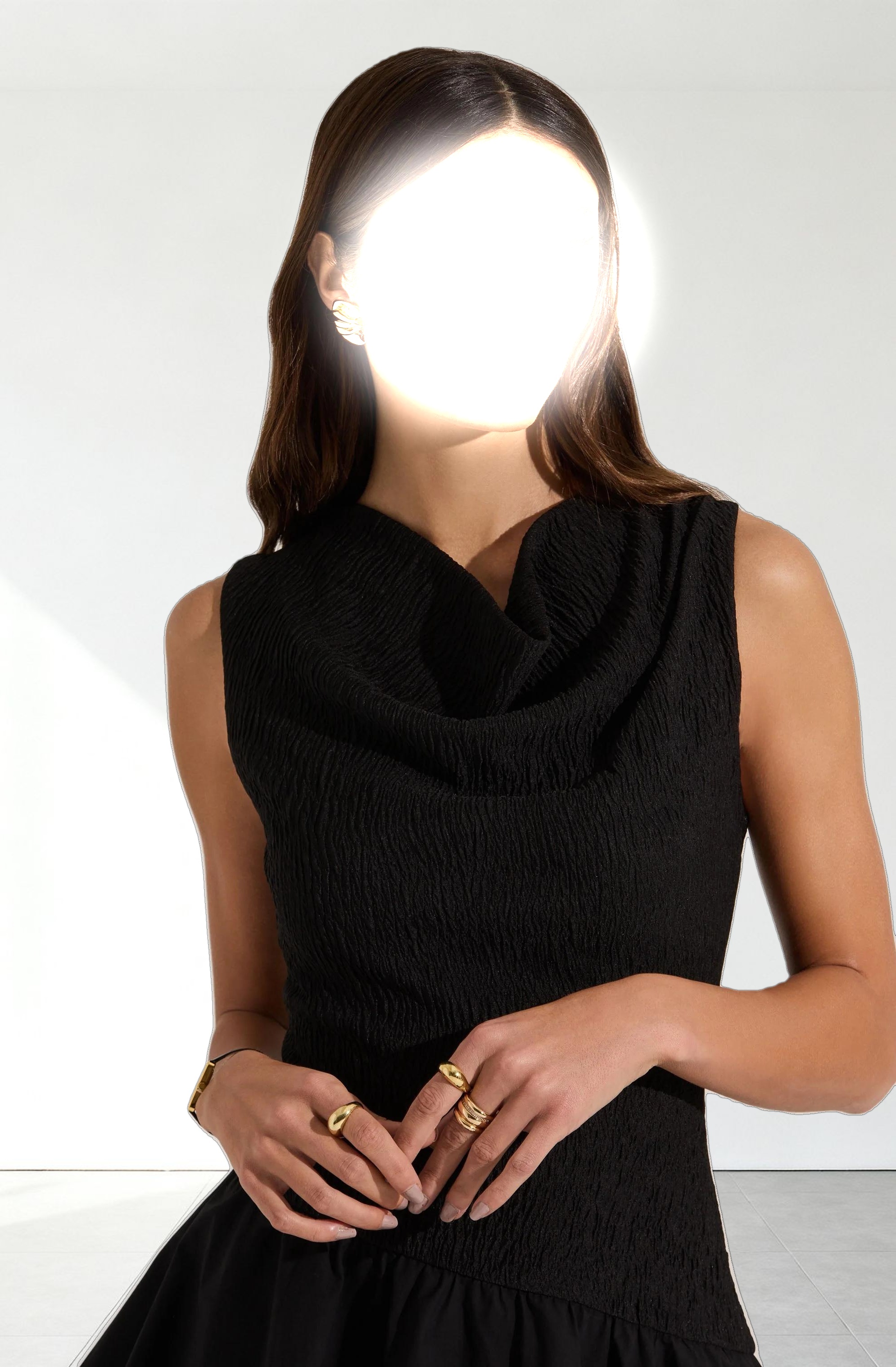 Cowl Neck Mixed Media Mini Dress