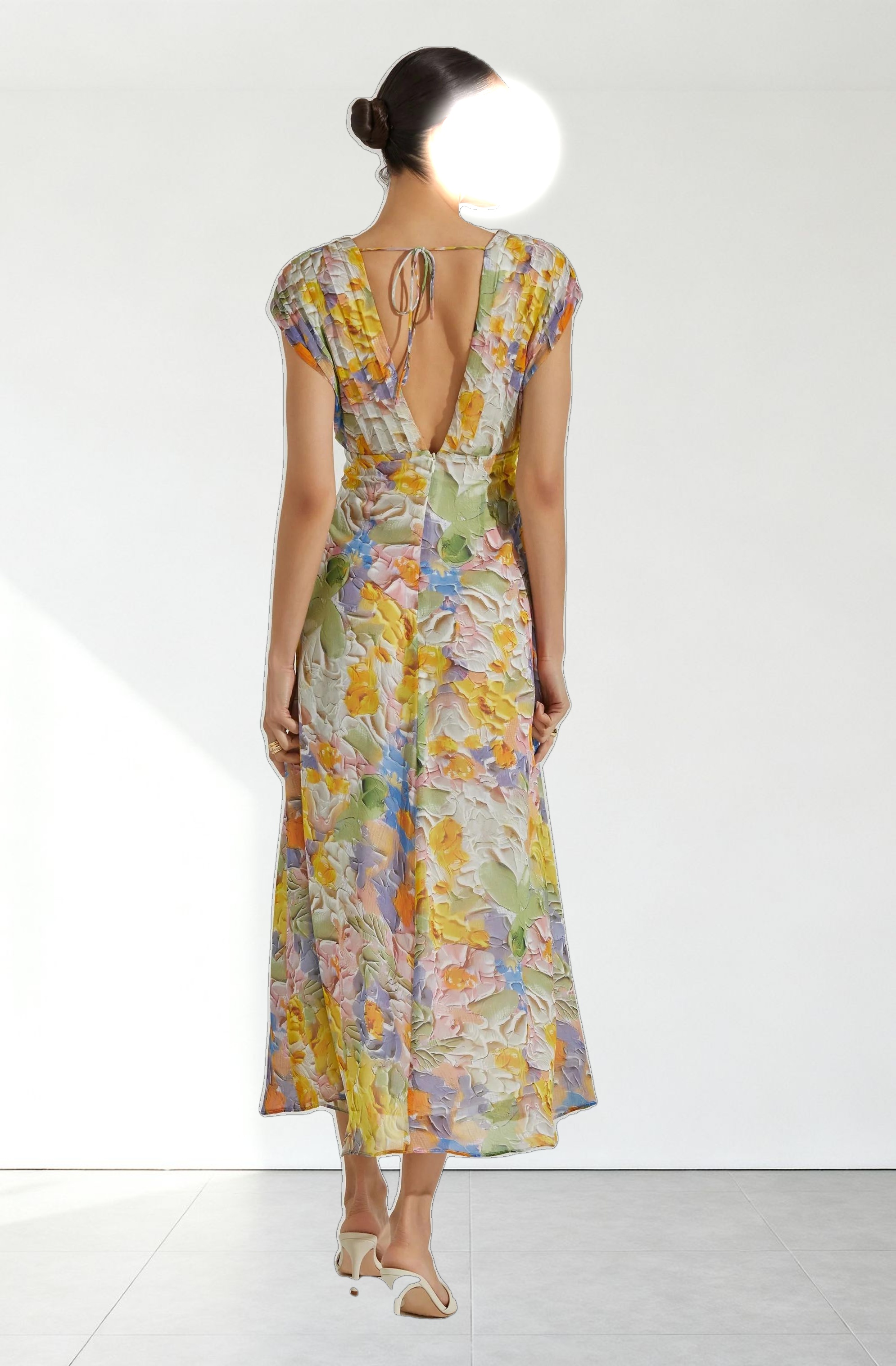 V-Neck Pleated Midi Dress