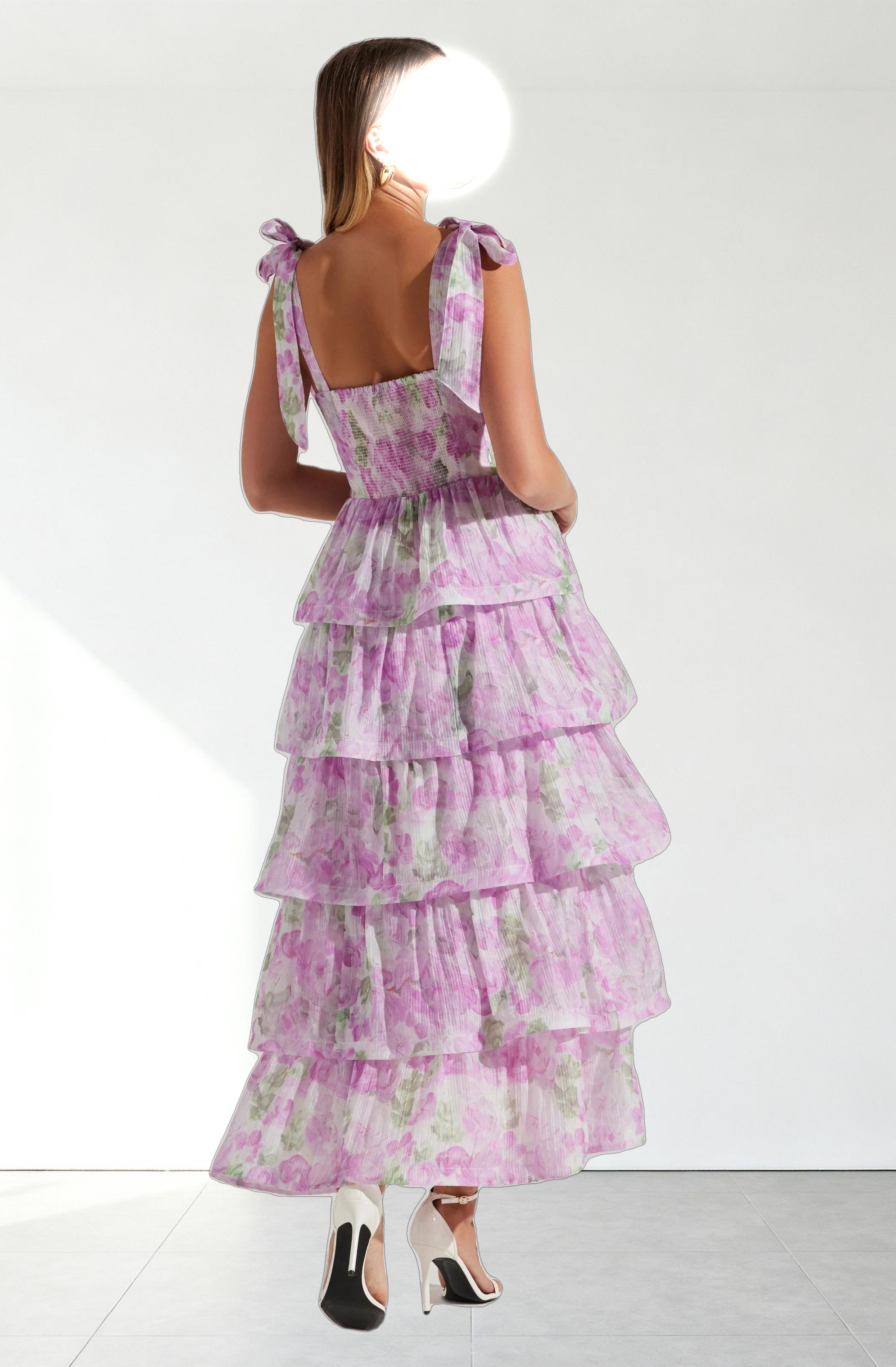 Zirconia Tie Strap Tiered Dress