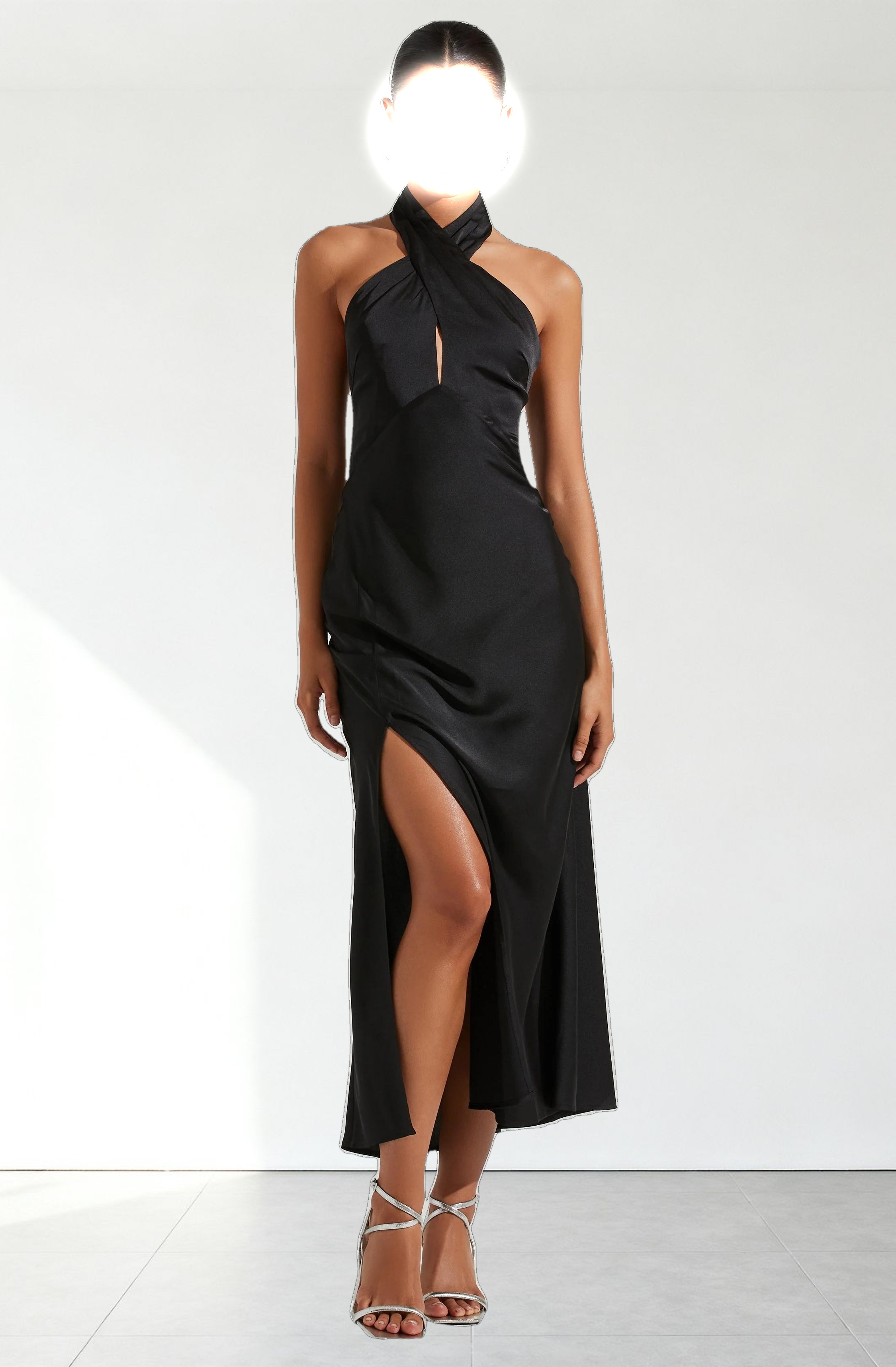 Marissa Satin Halter Neck Midi Dress