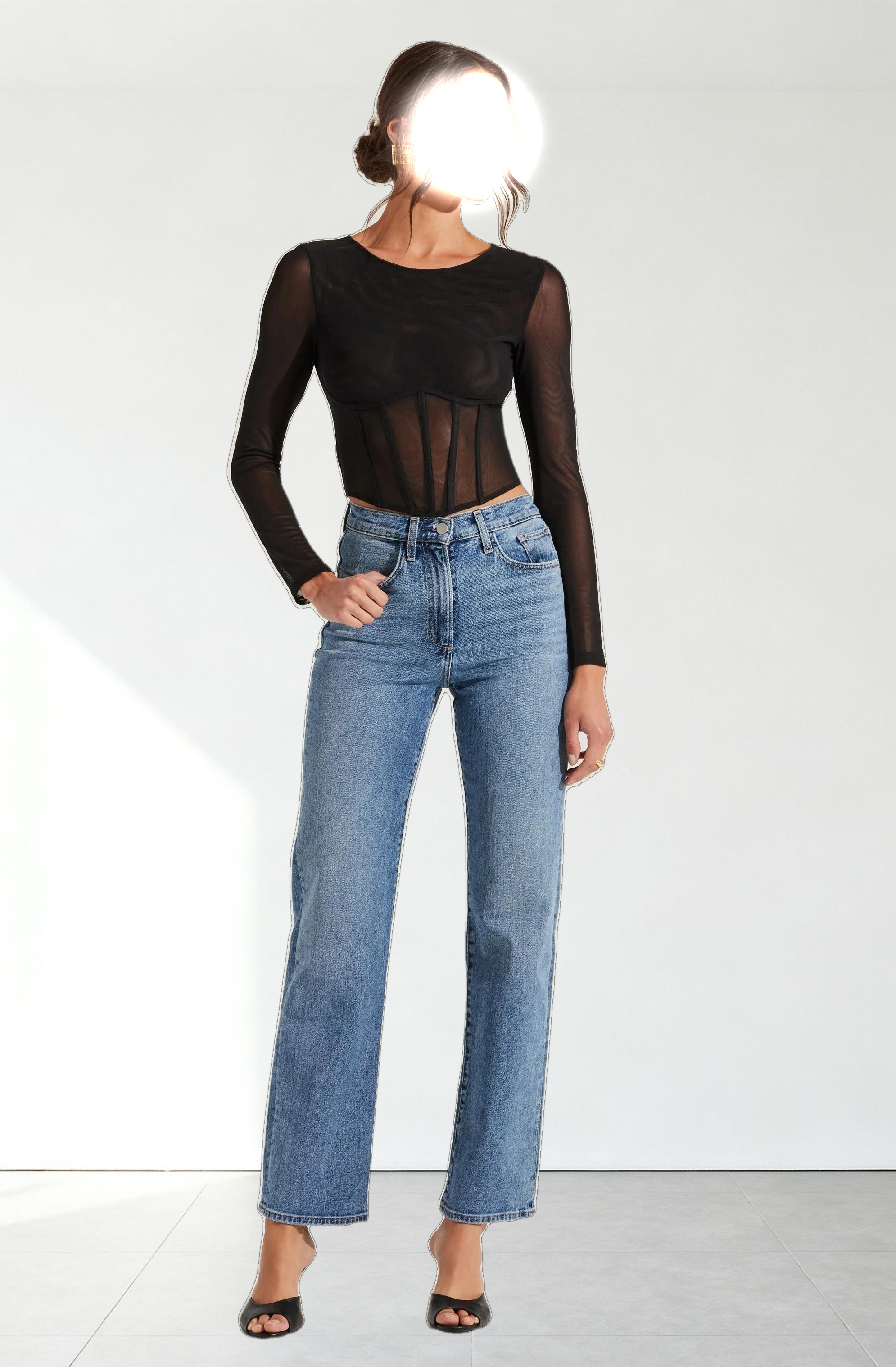 Long Sleeve Mesh Corset Top