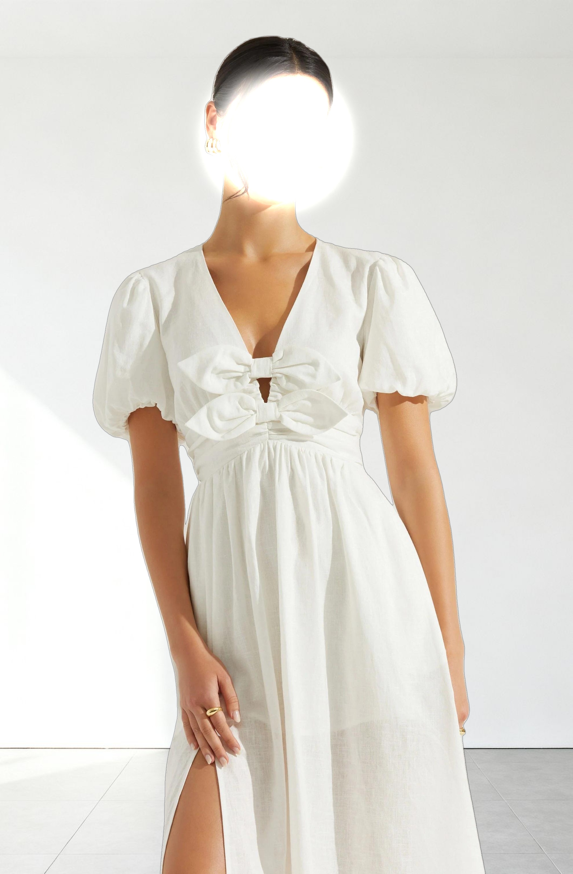 Citrine Linen Bow Front Midi Dress