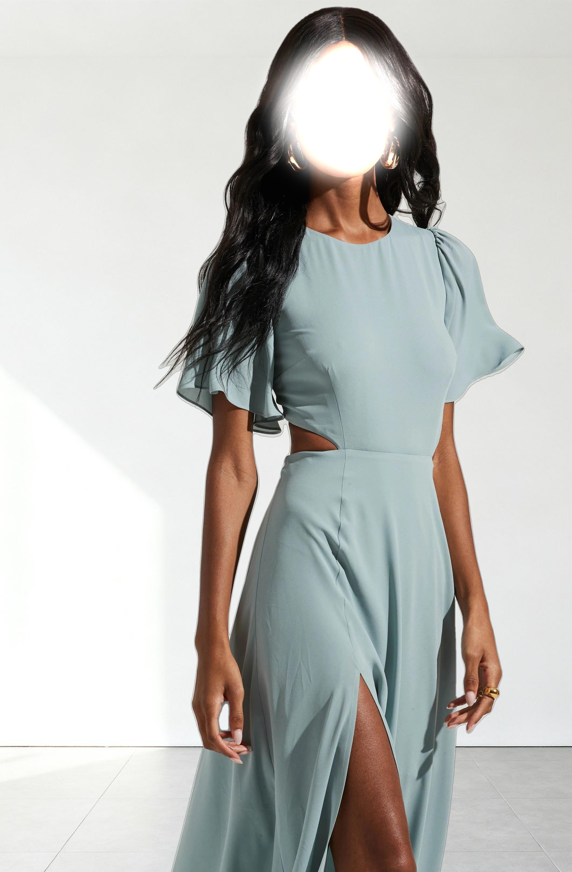 Katrina Flutter Sleeve Back Cutout Maxi Dress