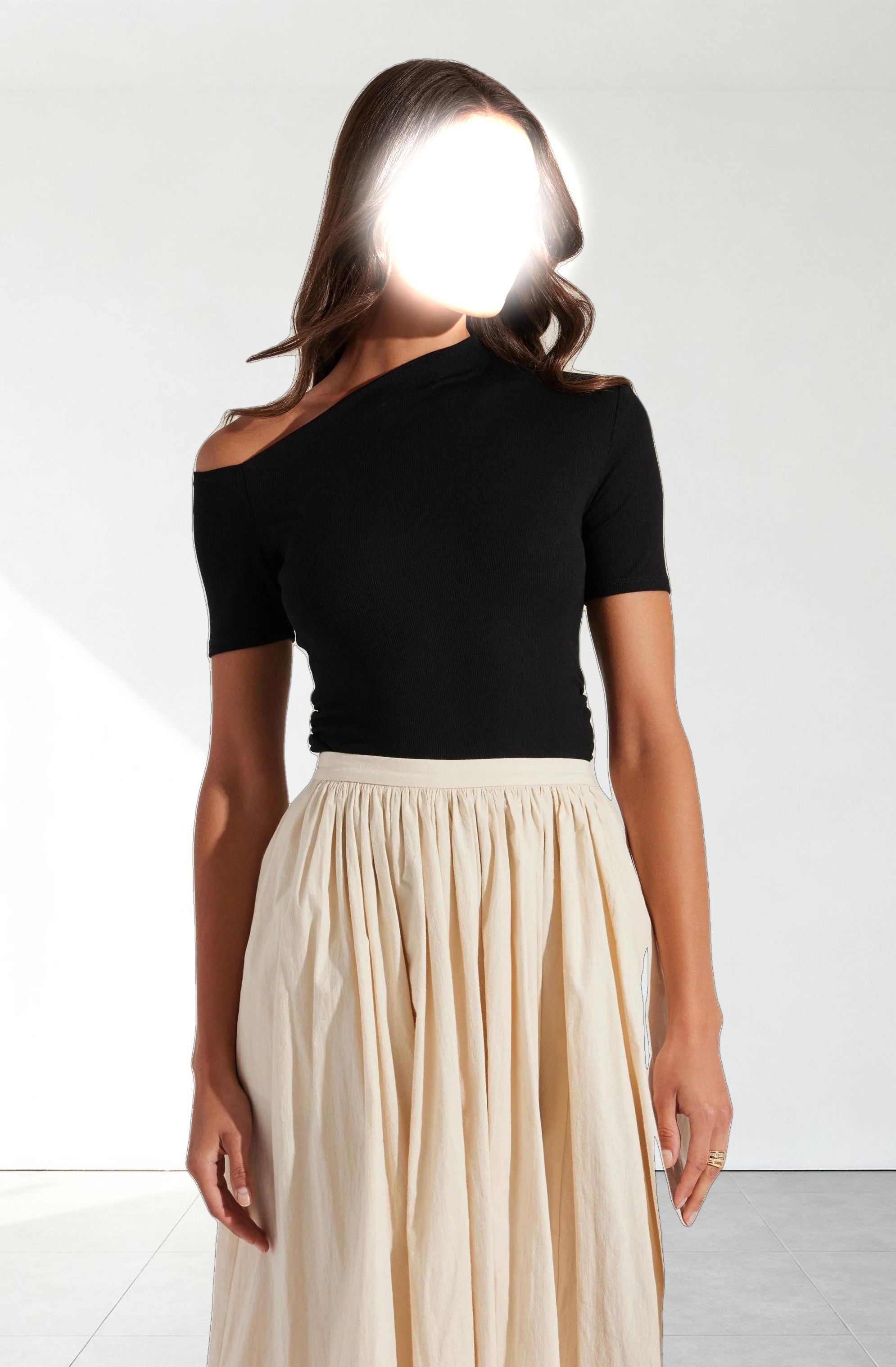 Ash Ribbed Off Shoulder Top