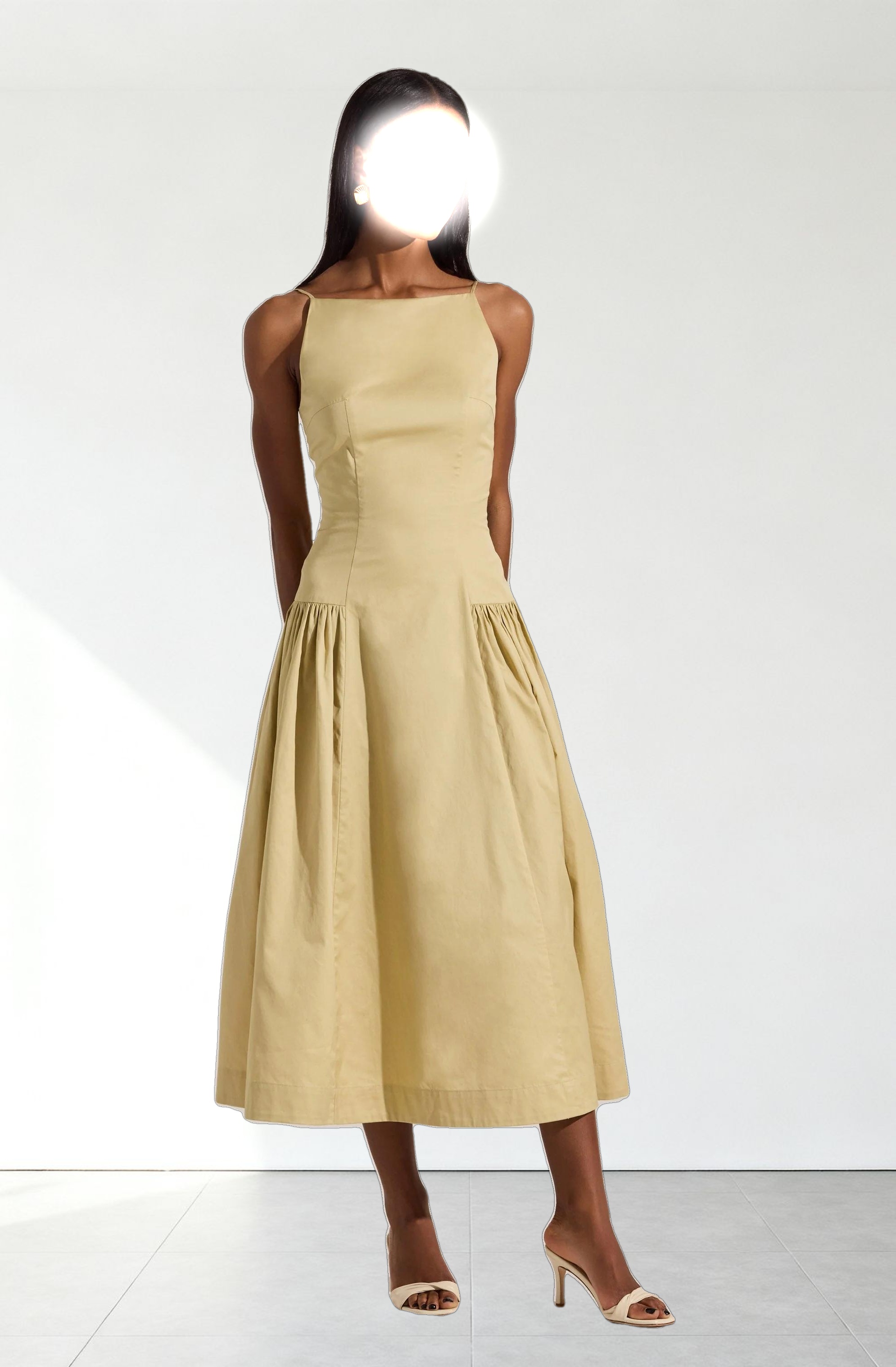 High Square Neck Midi Dress