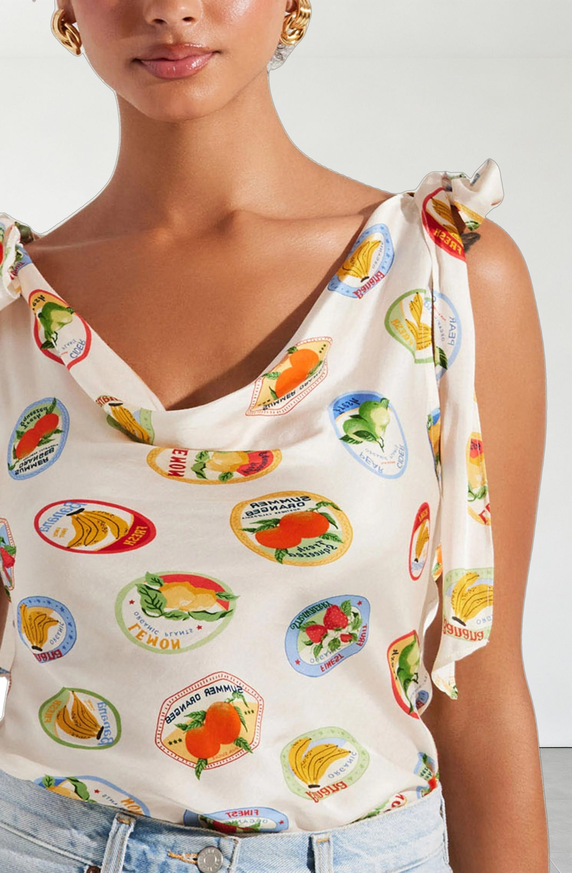 Allexina Satin Tie-Shoulder Top