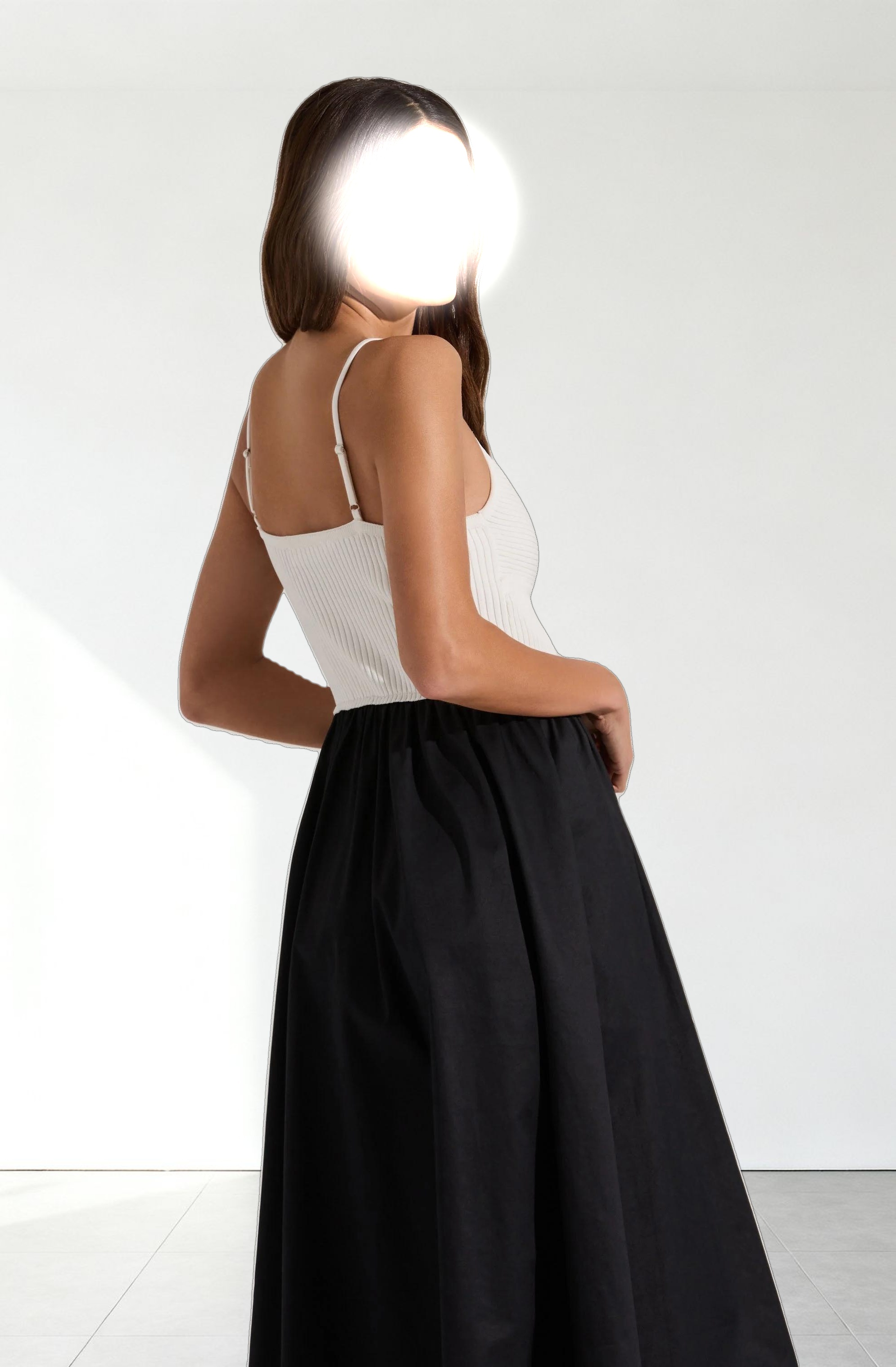 Contrast Mixed Media Midi Dress