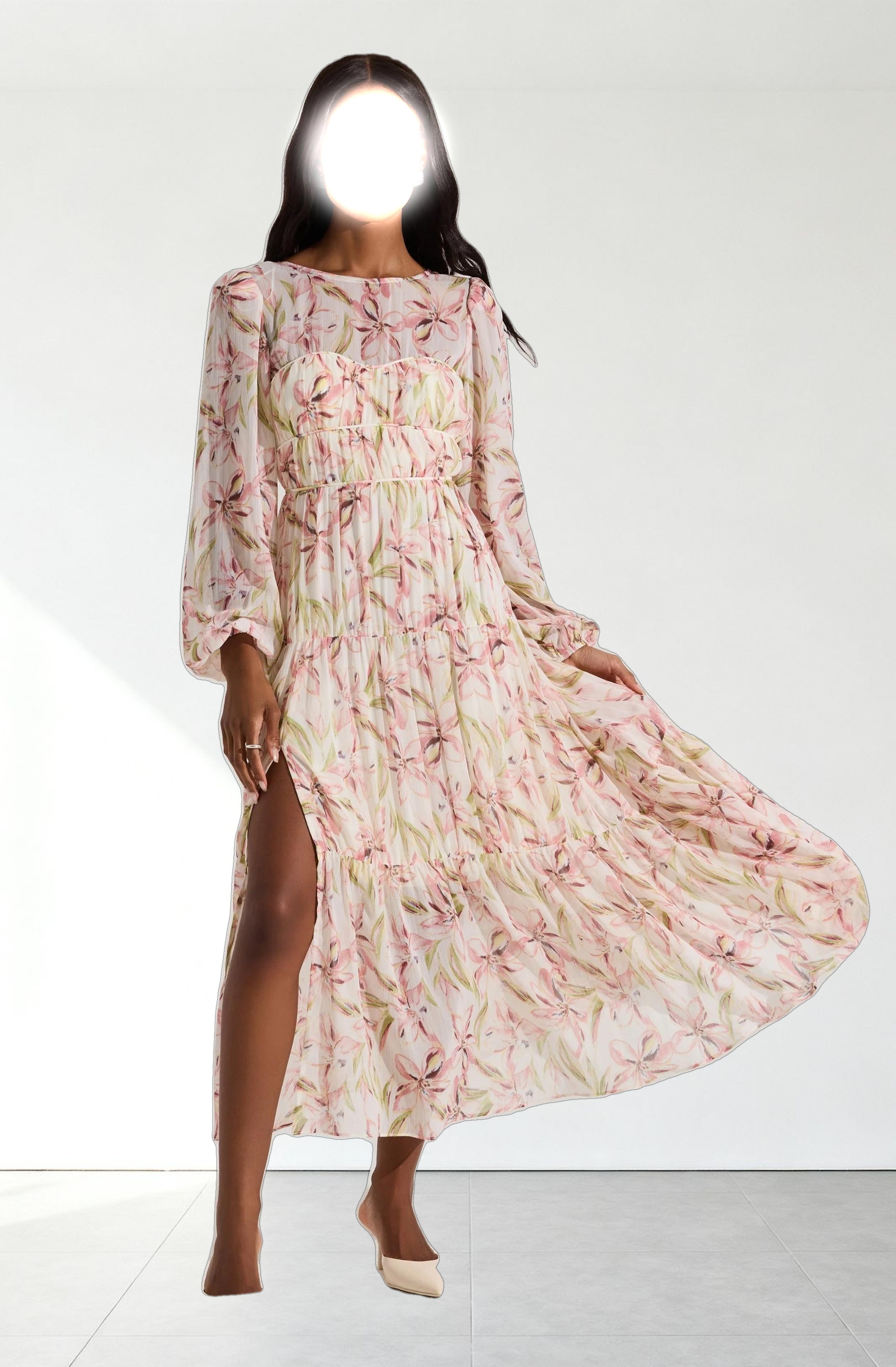 Pleated Chiffon Midi Dress