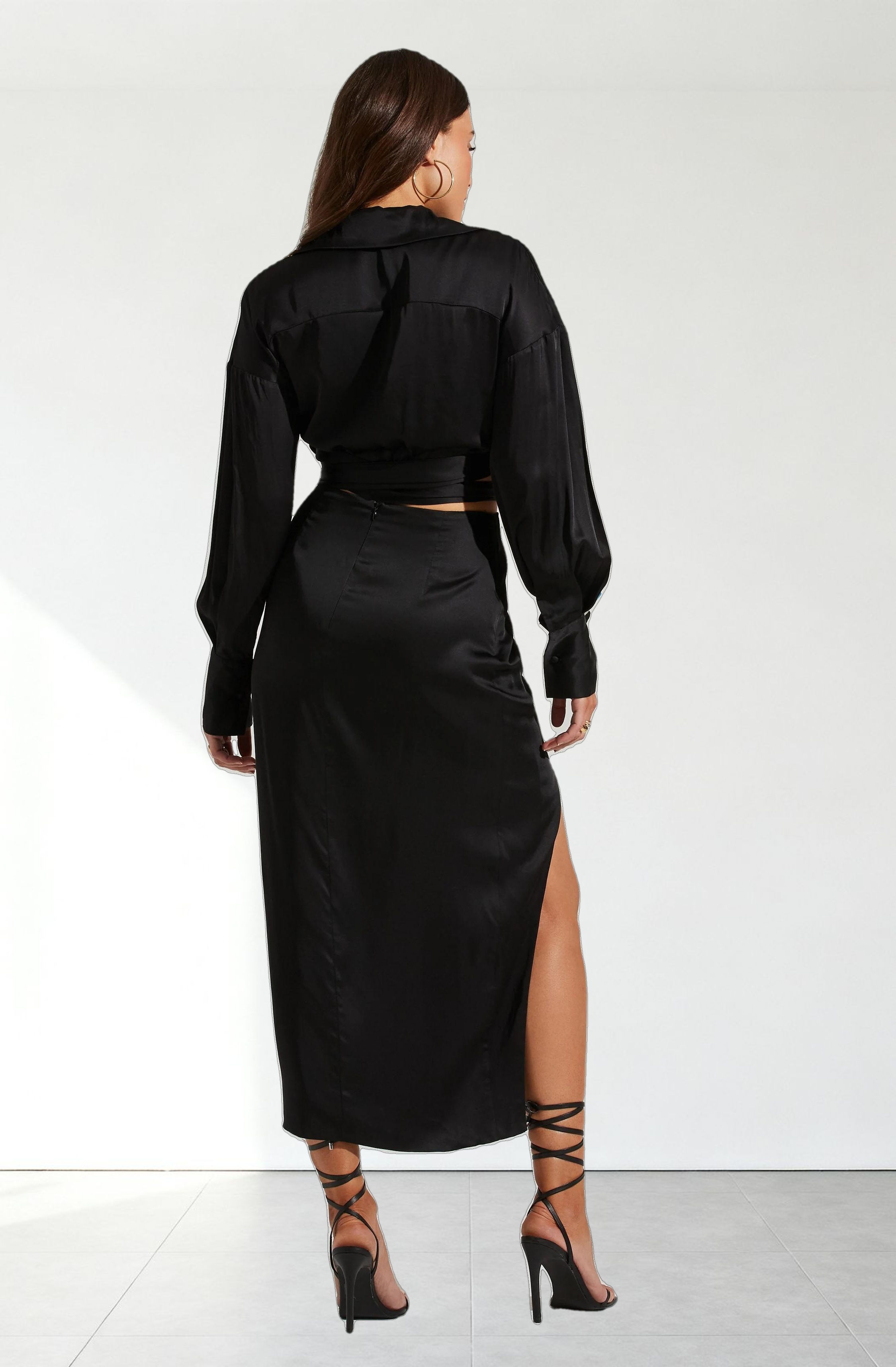 Loretta Satin Cropped Tie Waist Top