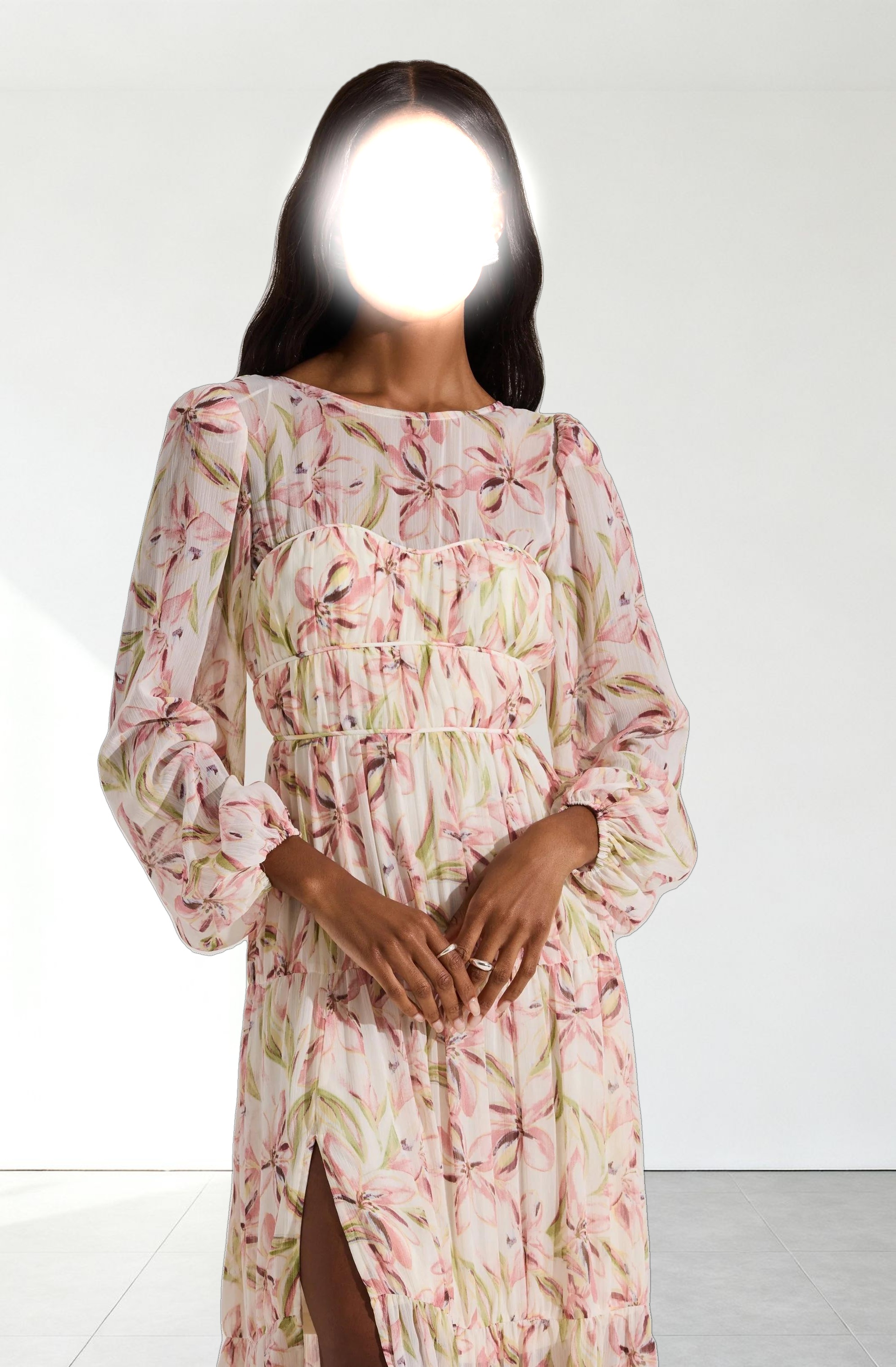 Pleated Chiffon Midi Dress