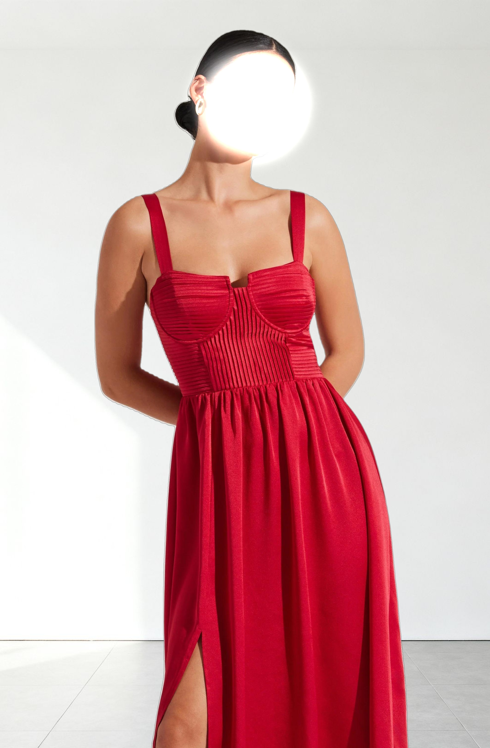 Pleated Bustier Midi Dress