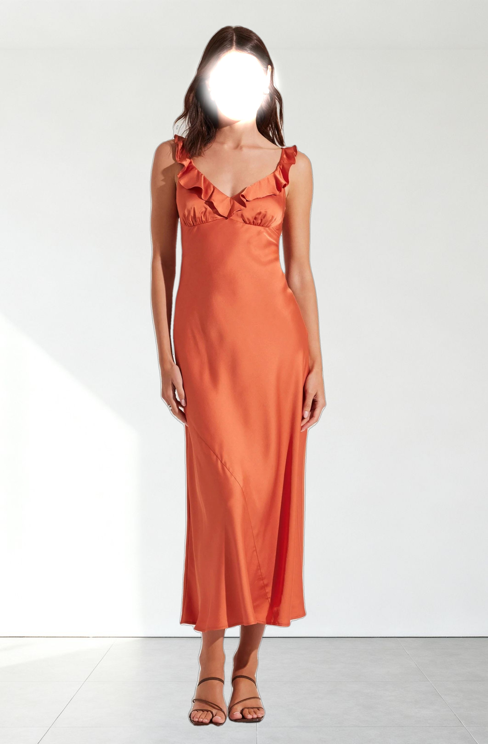 Zoie Satin Ruffle Midi Dress