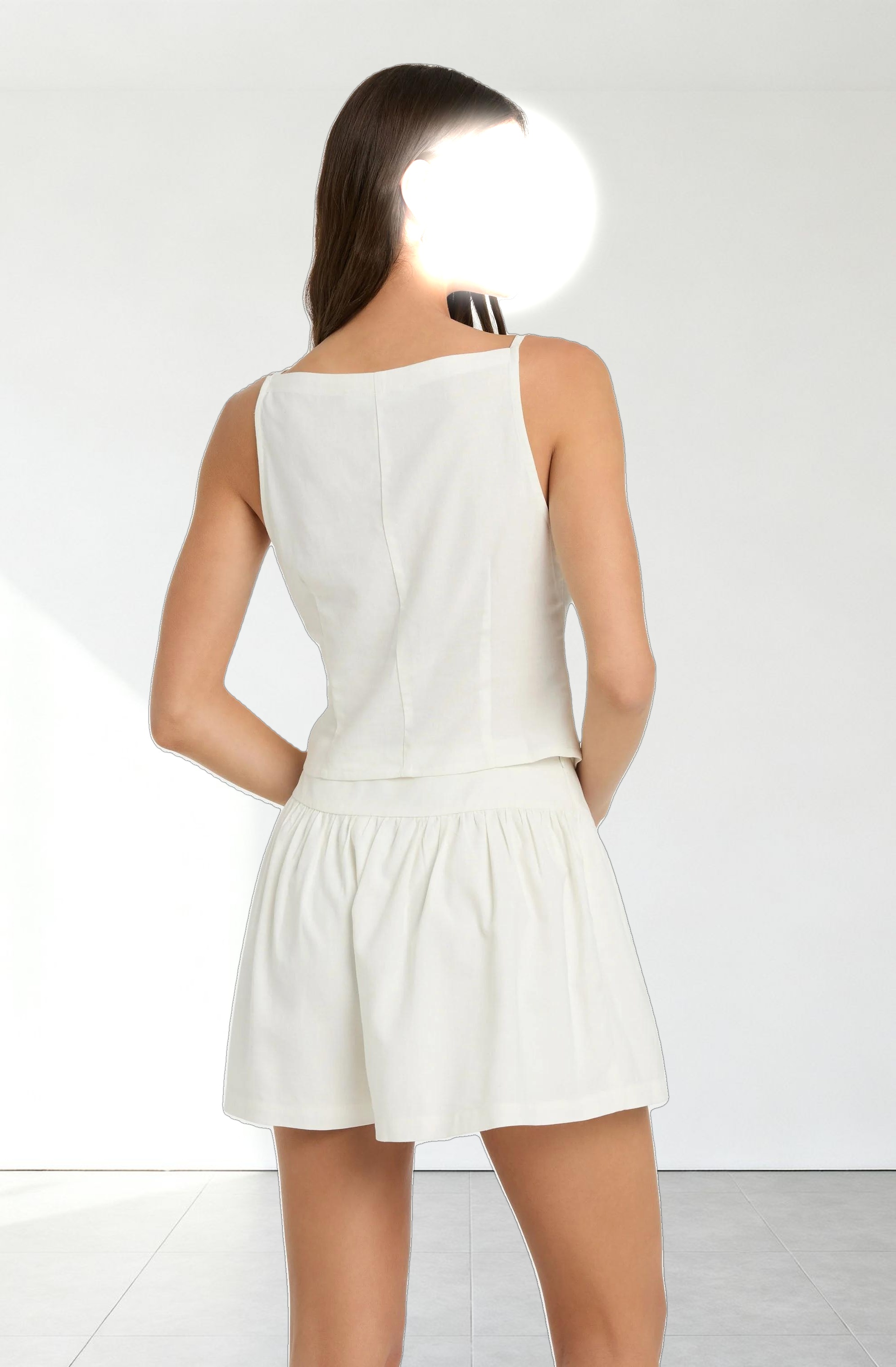 Linen-Blend Flared Shorts