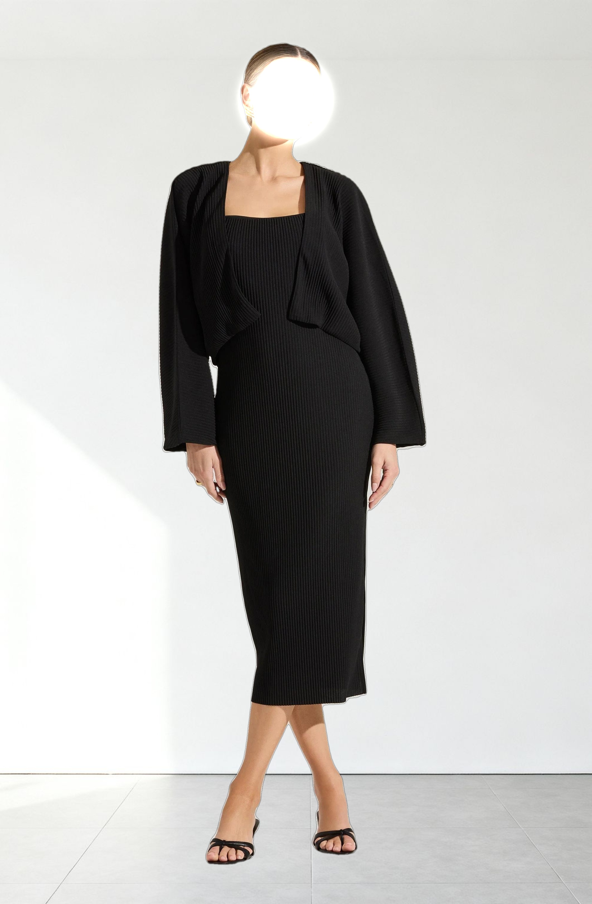 Ribbed Midi Dress & Shrug Set