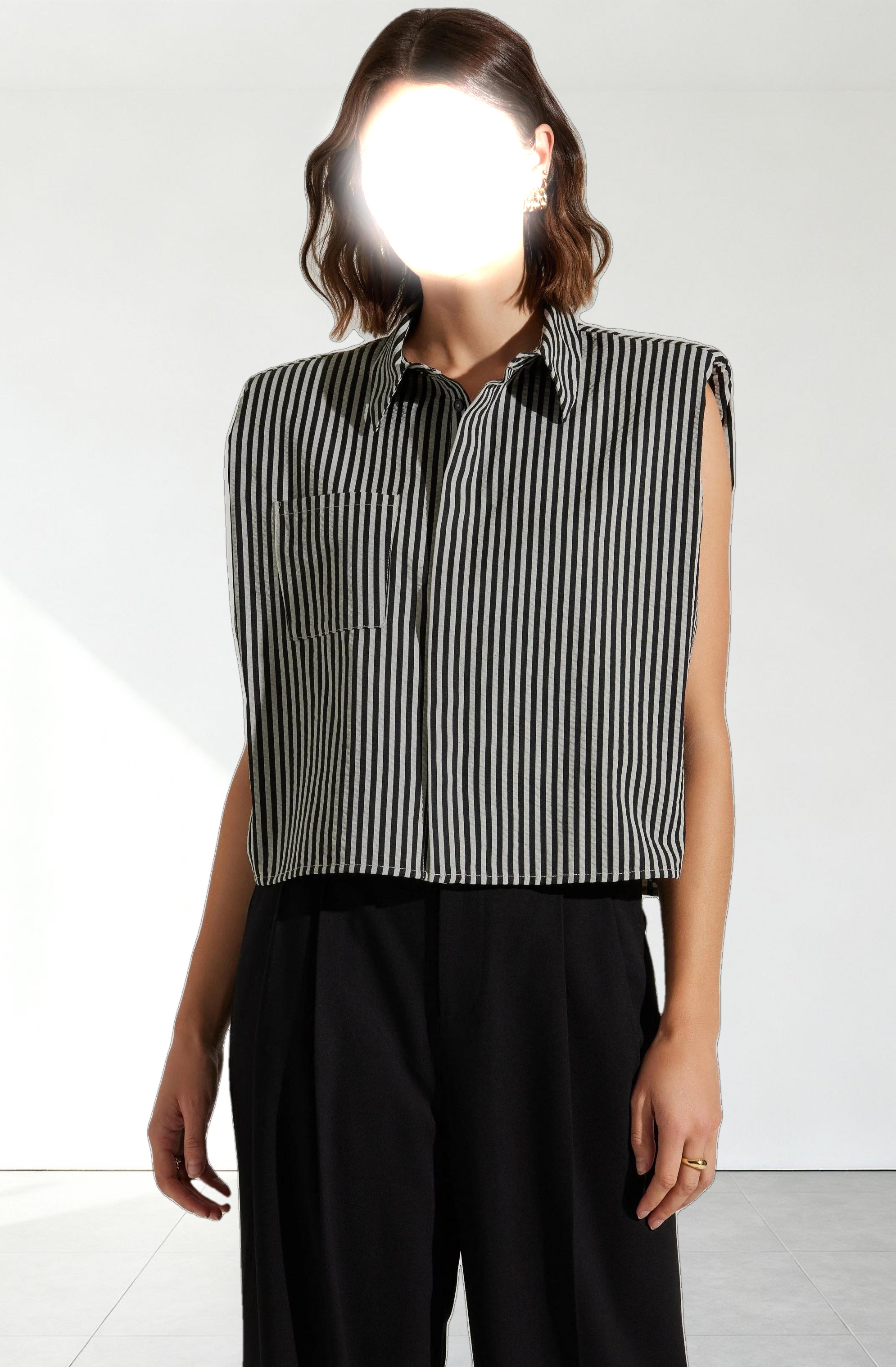 Elswyth Padded Shoulder Button-Up Top