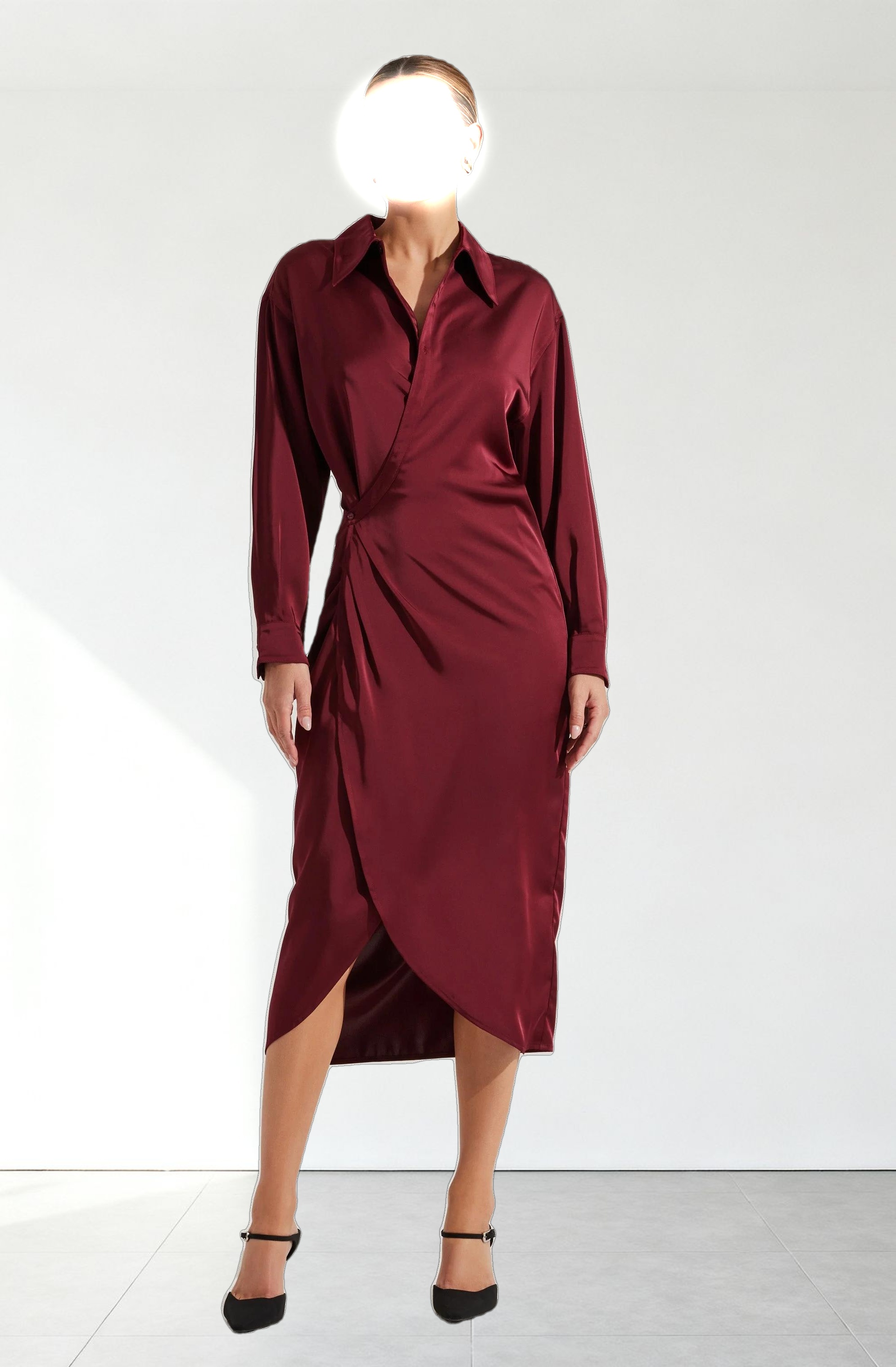 Ira Satin Wrap Shirt Dress