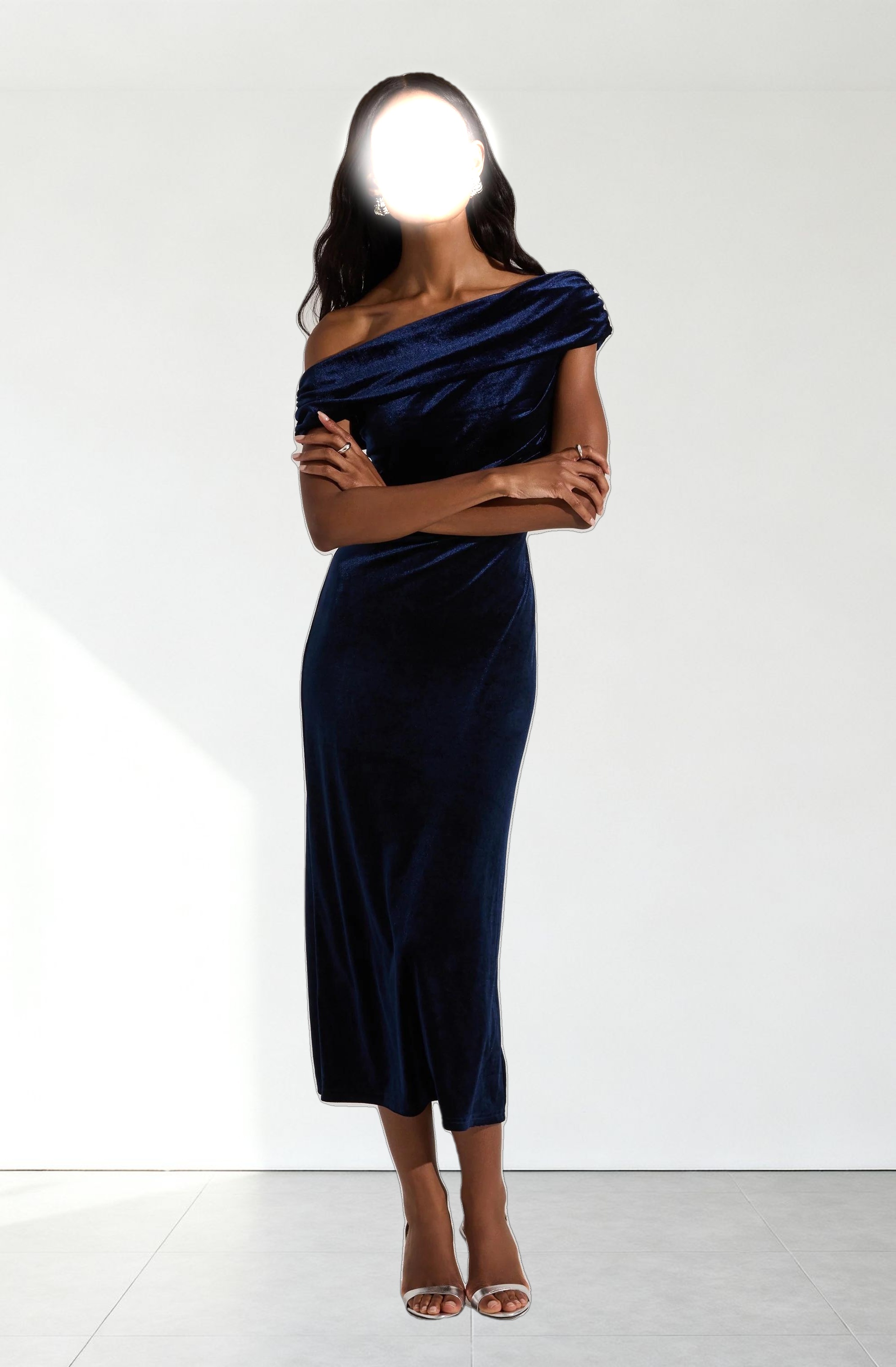 Velvet Off Shoulder Midi Dress