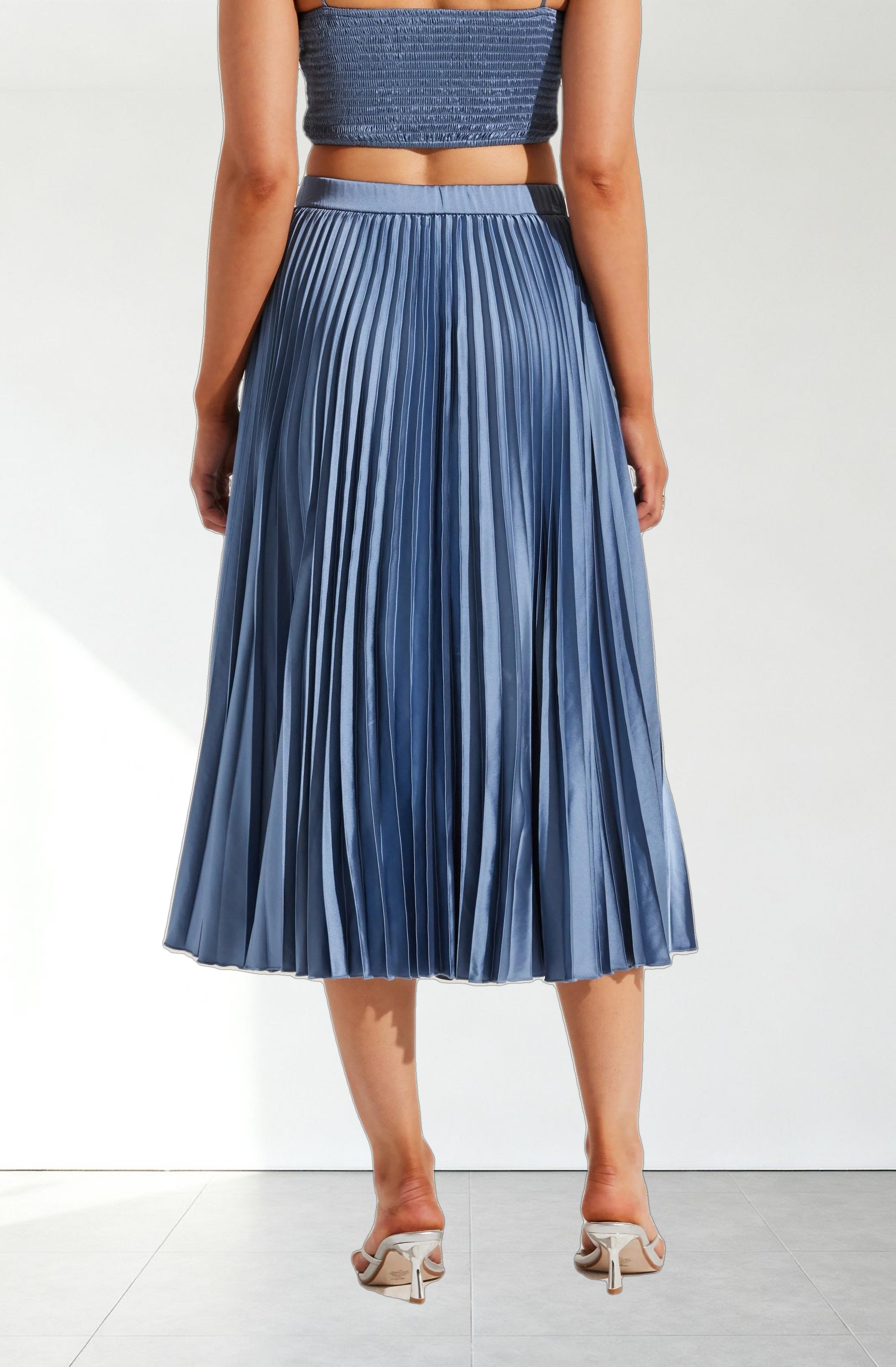 Pleated Satin Midi Skirt