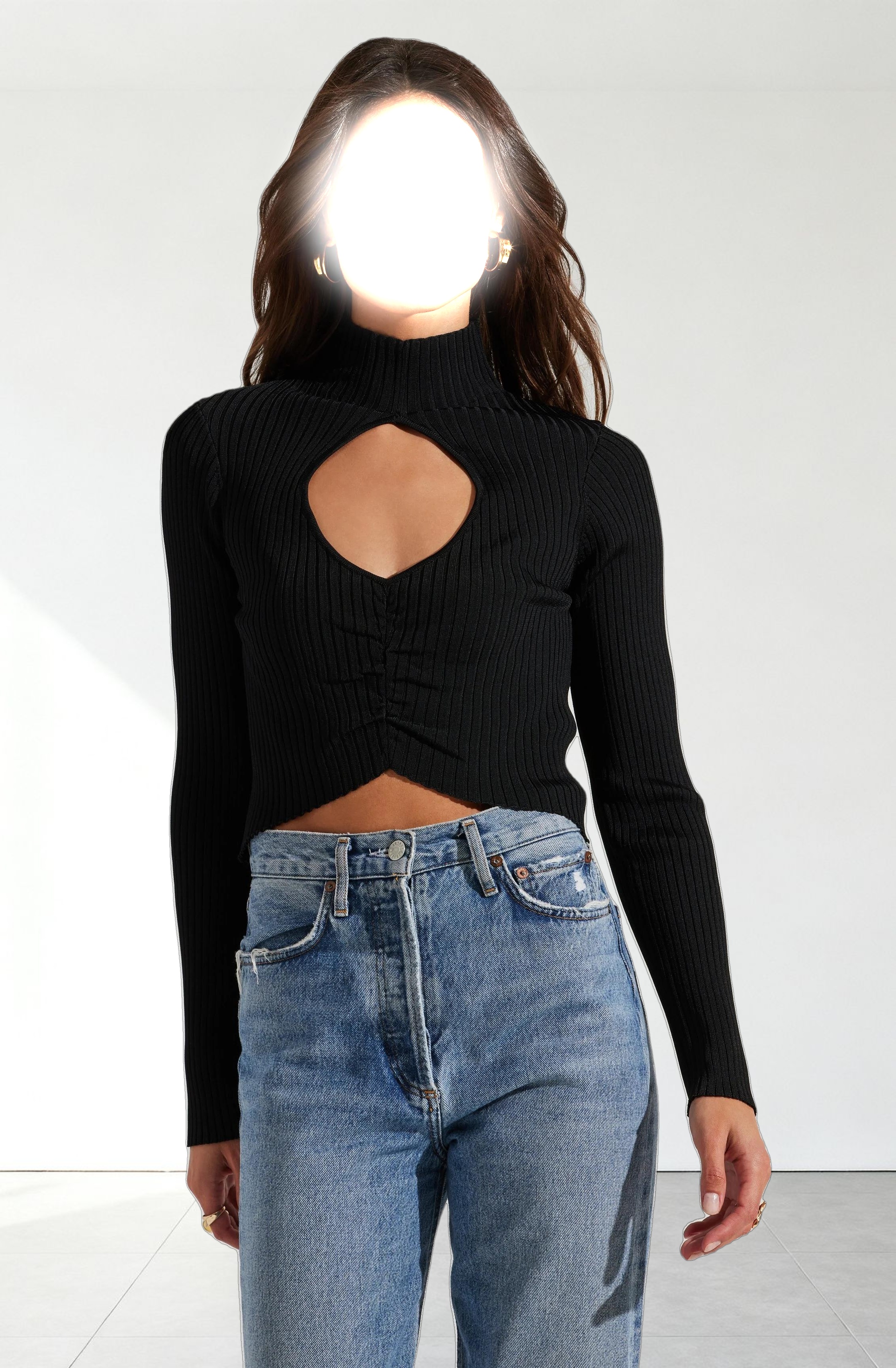 Elia Mock Neck Cutout Sweater