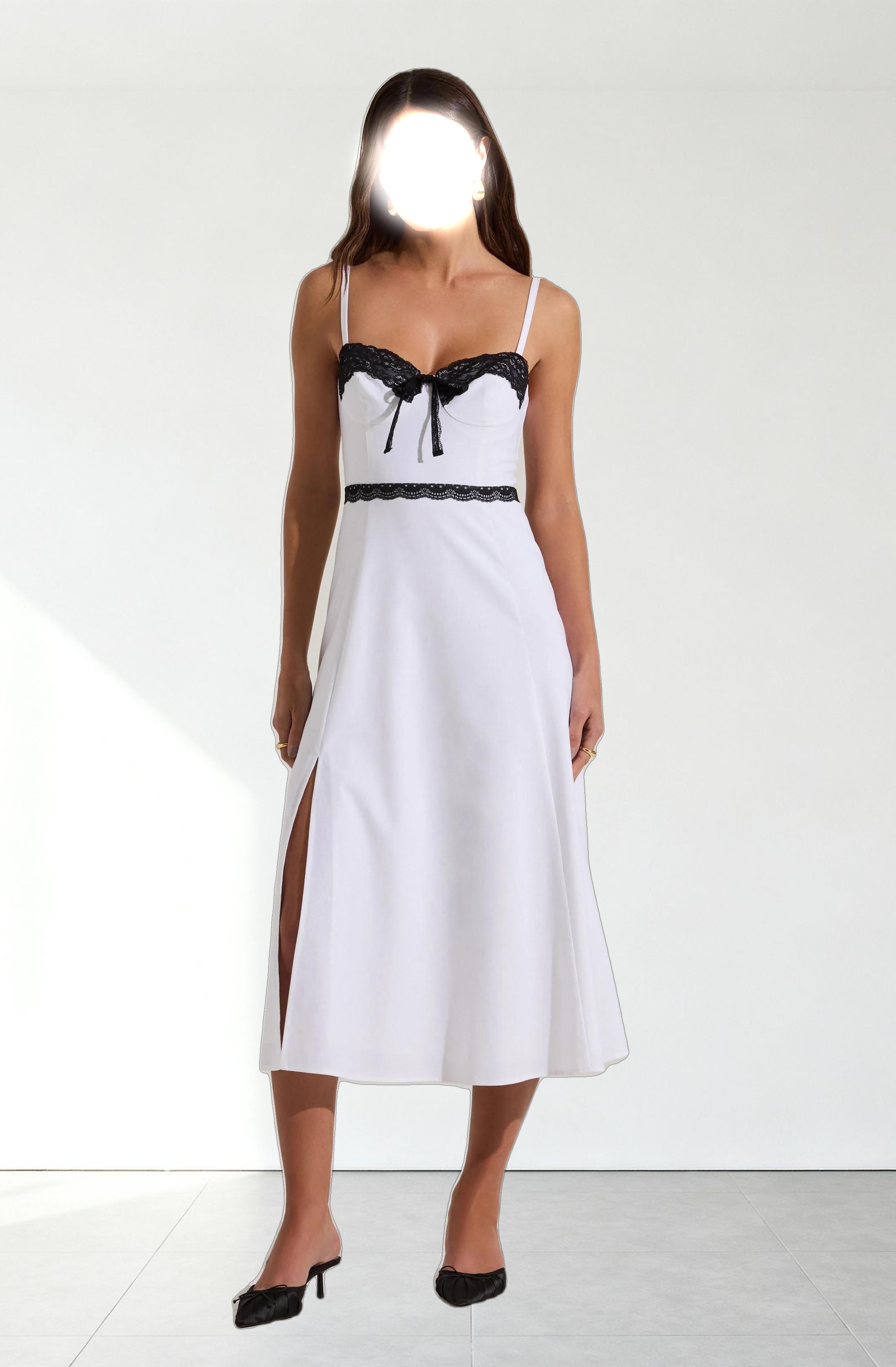 Contrast Lace Bustier Midi Dress