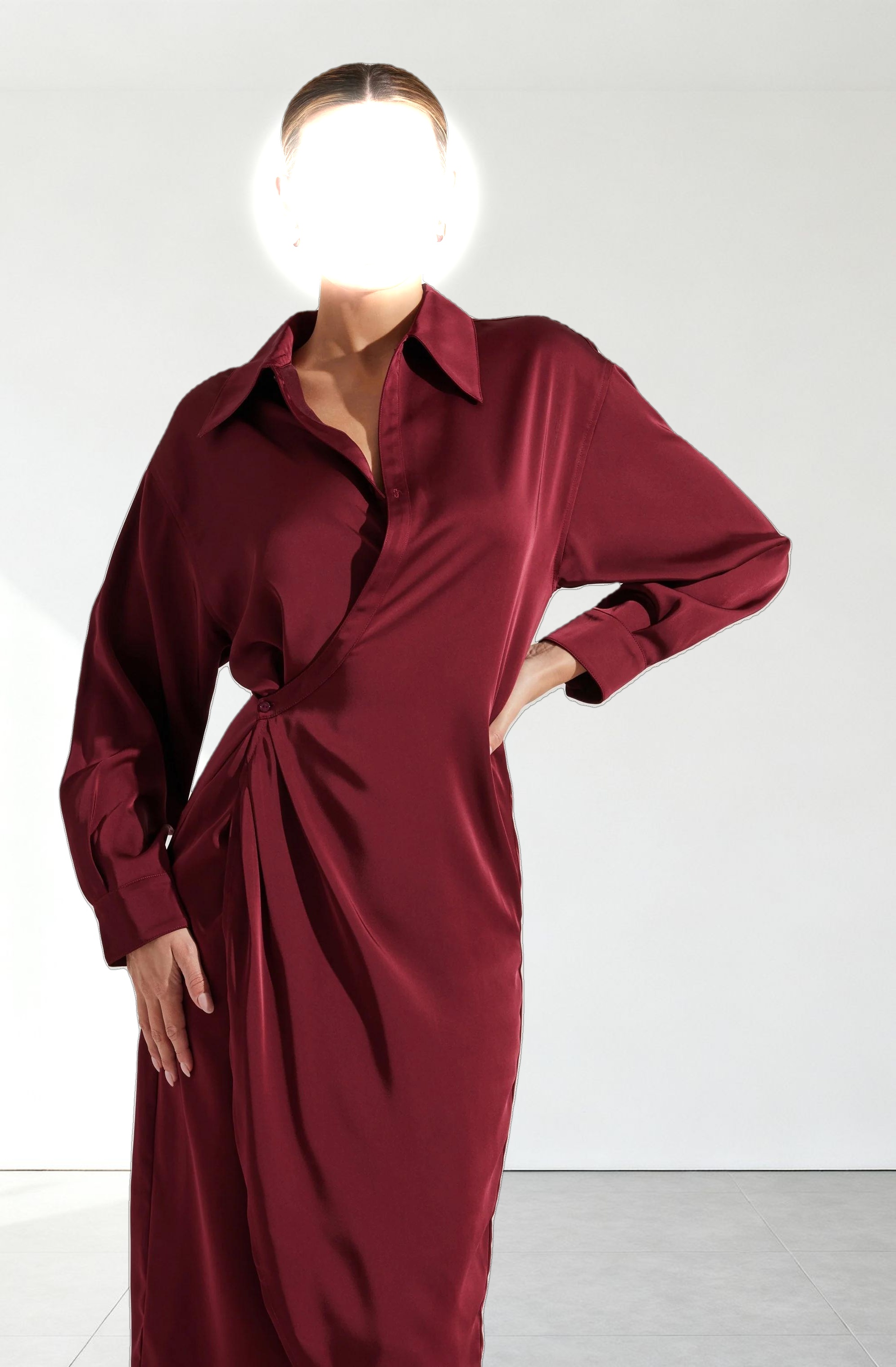 Ira Satin Wrap Shirt Dress