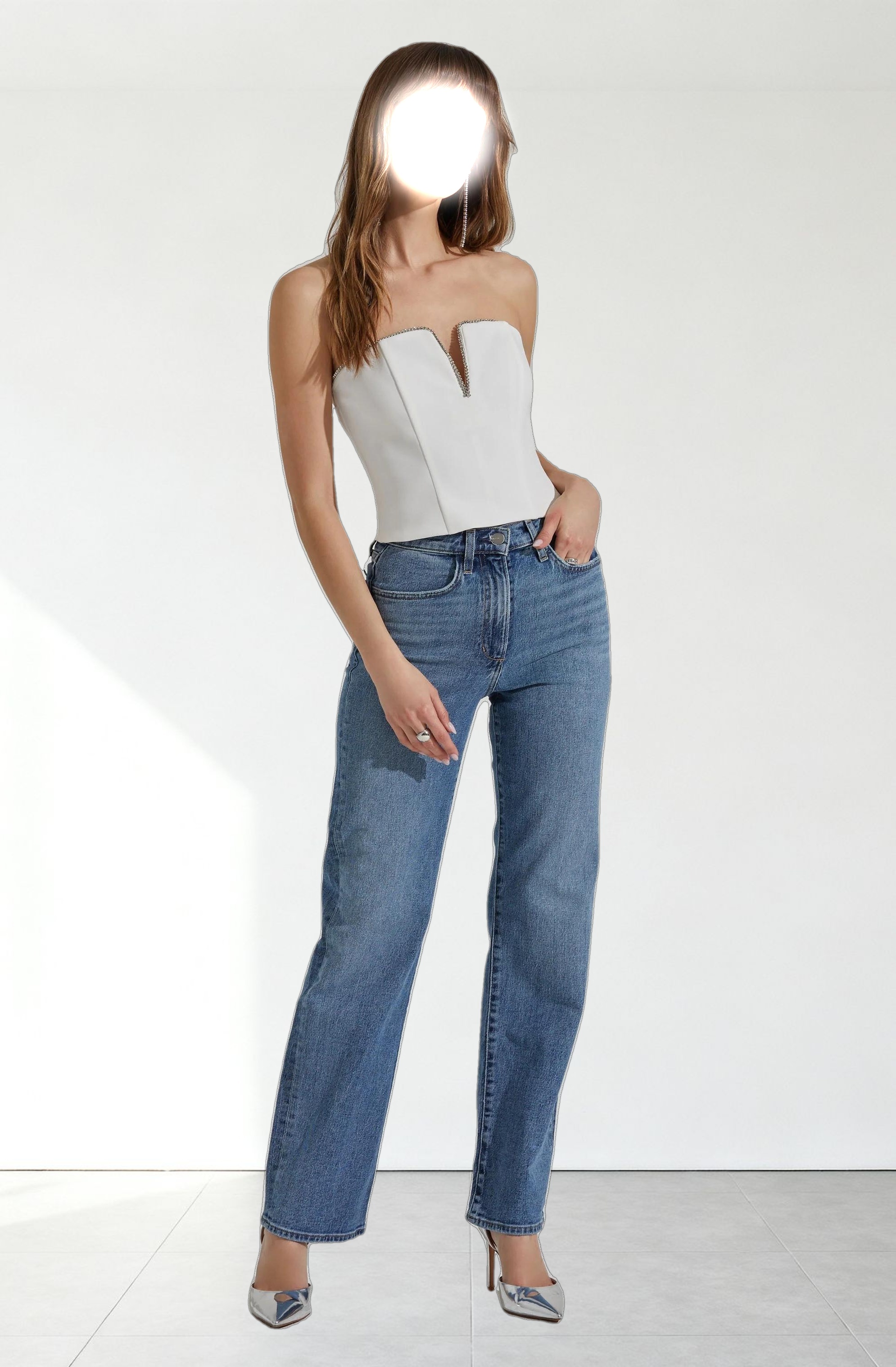 Amell Strapless Rhinestone Trim Top