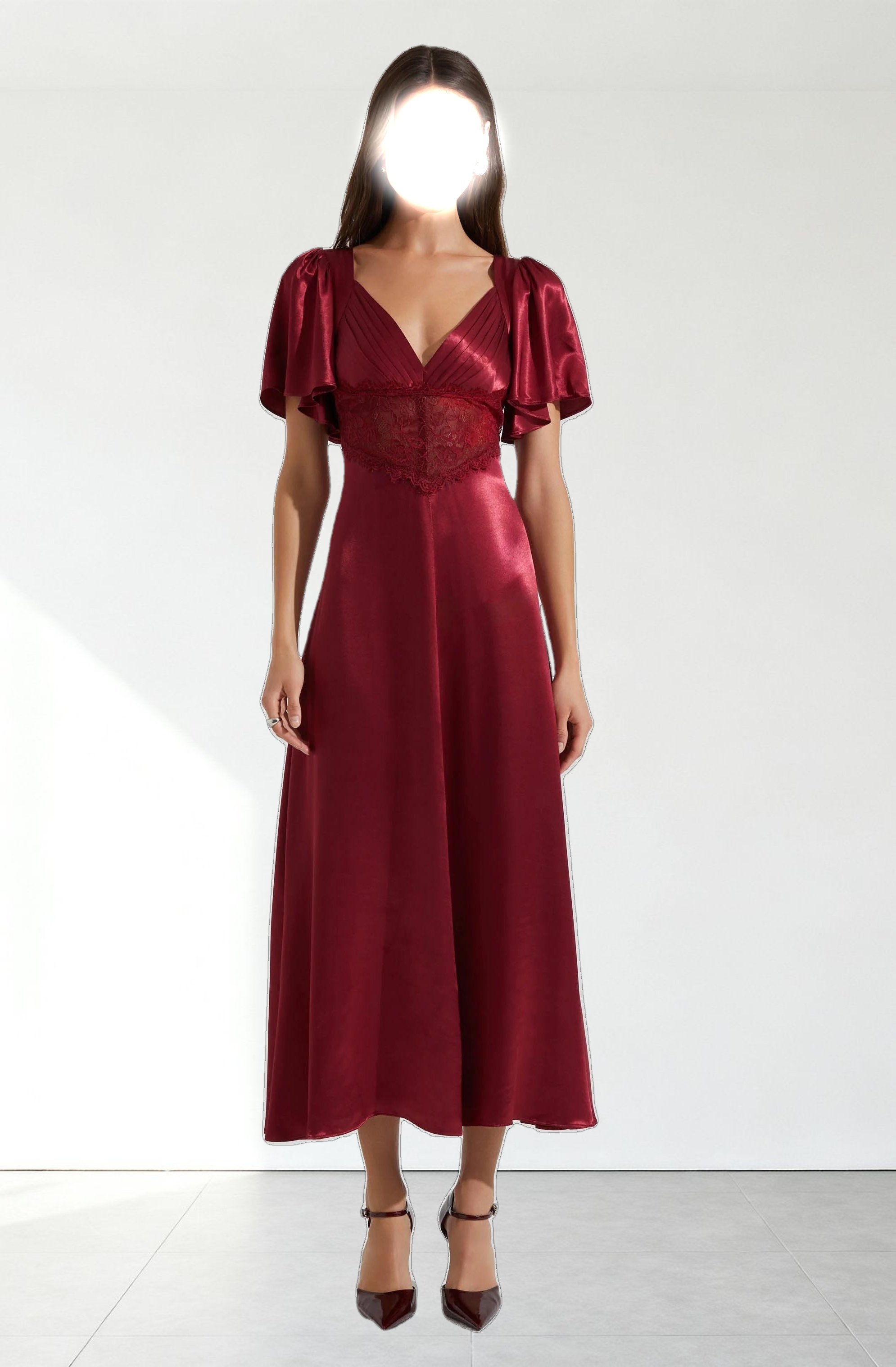 Aurelia Satin V-Neck Midi Dress