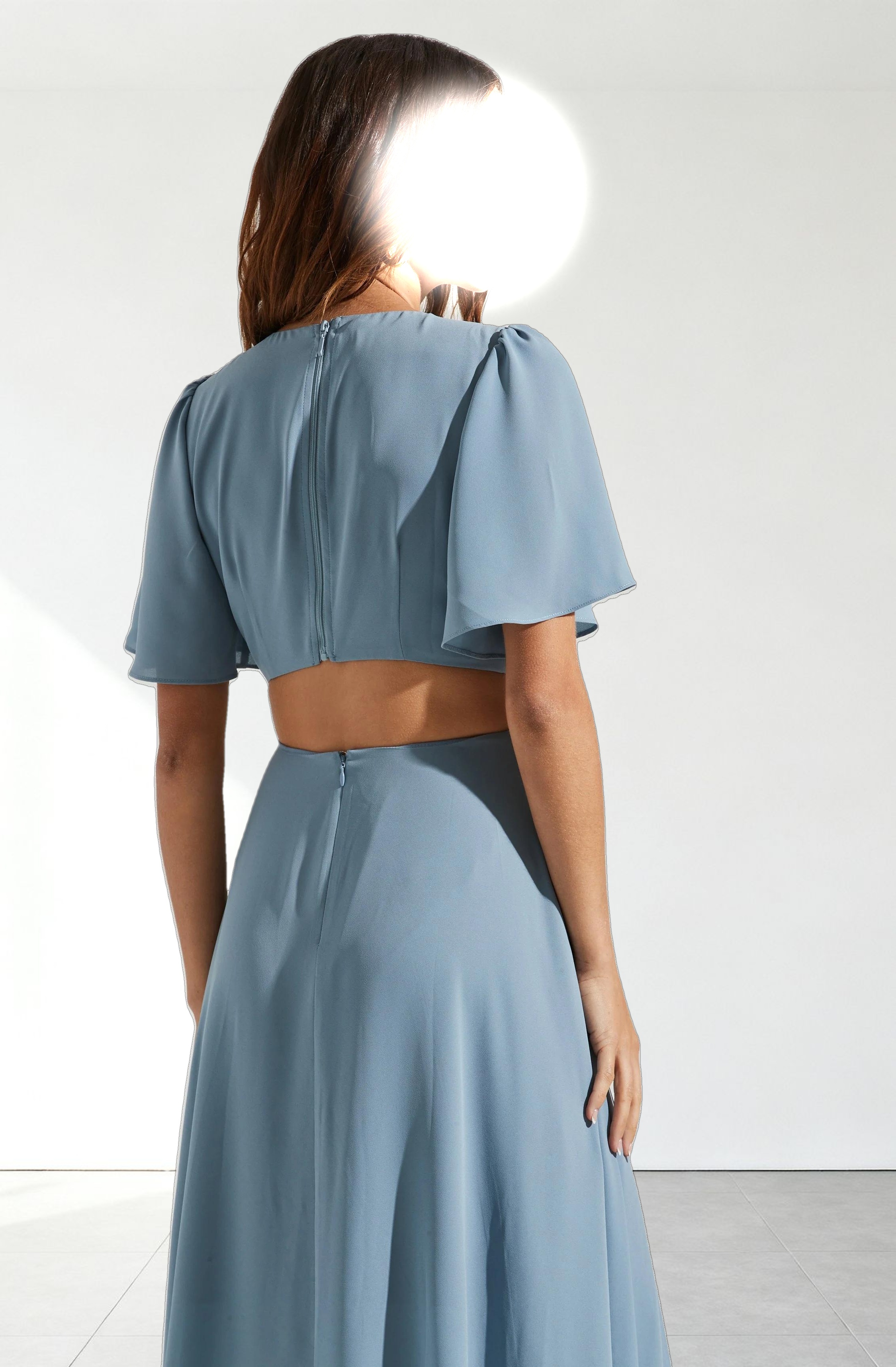 Katrina Flutter Sleeve Back Cutout Maxi Dress