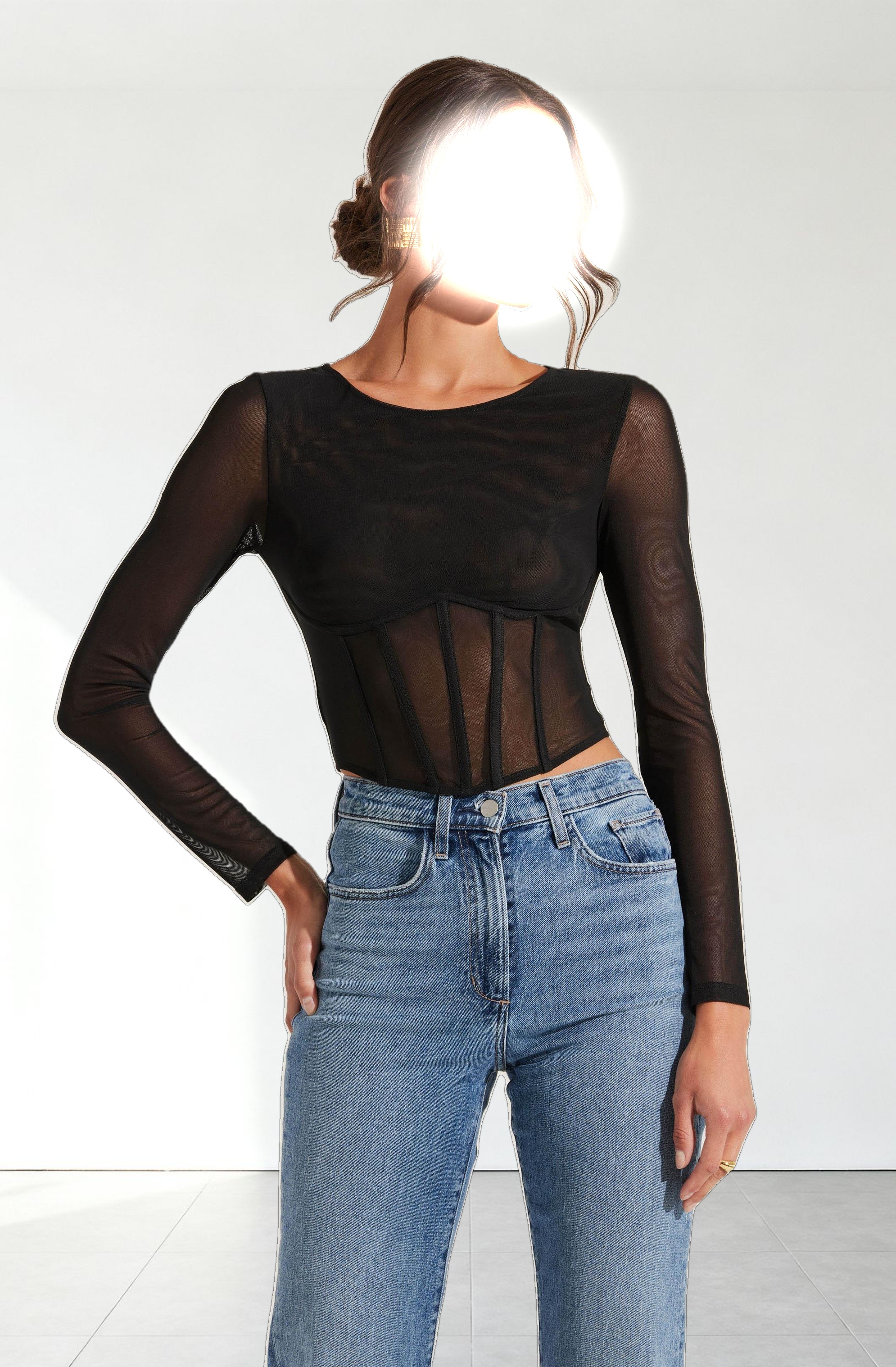 Long Sleeve Mesh Corset Top